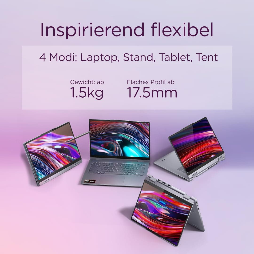 Lenovo IdeaPad 5 2-in-1 AI Laptop | Copilot+ PC | 14" WUXGA OLED Touch Display | AMD Ryzen AI 5 340 | 16GB RAM | 512GB SSD | AMD Radeon Grafik | Windows 11 | QWERTZ | Grau | 3 Monate Premium Care Bild 2