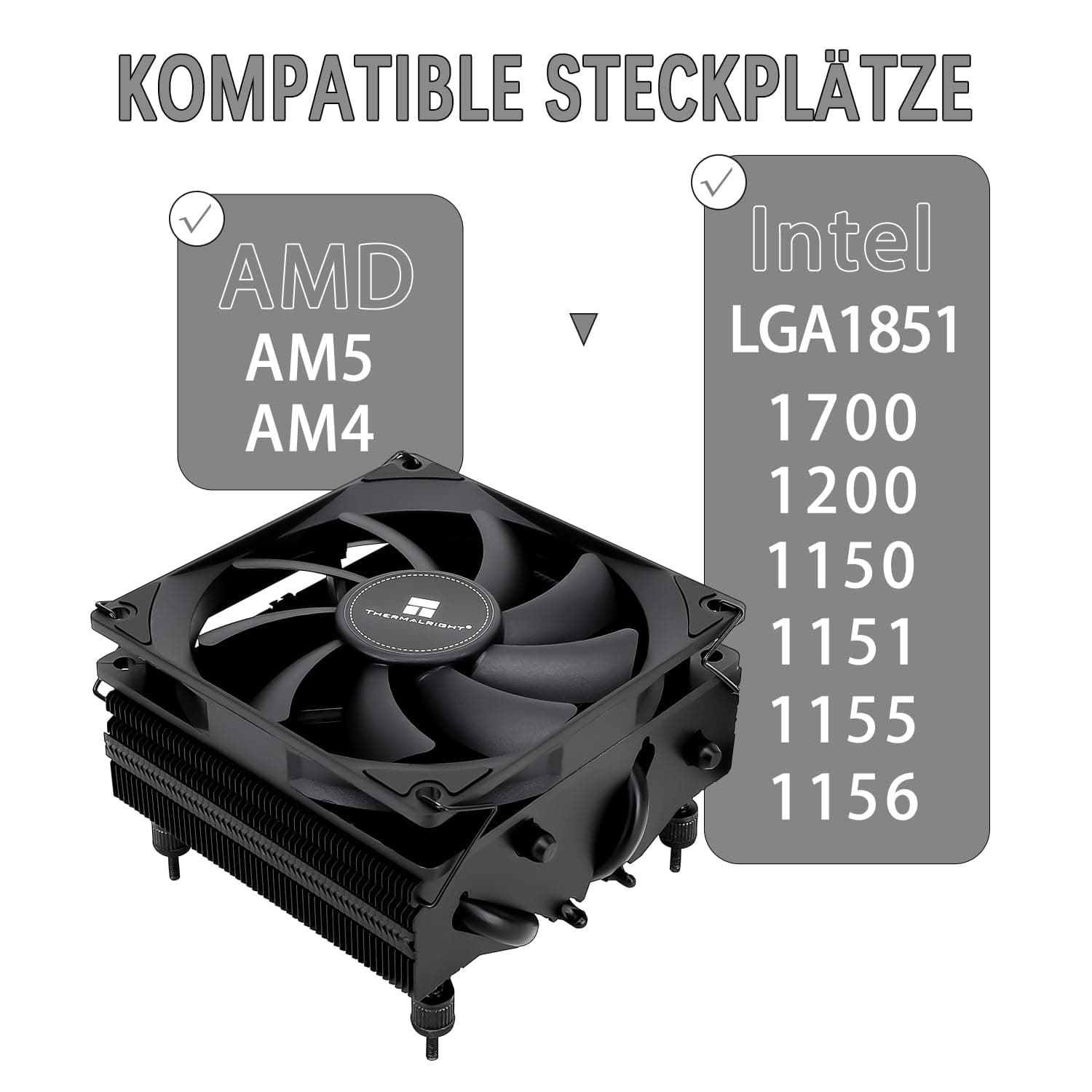 TR-Thermalright AXP90 X53 Black CPU-Kühler-53mm Höhe, leiser 92mm Low Profile Lüfter-2700U/min, für AM4/AM5,Intel LGA1851/1700/115x/1200,Niedriges Profil ITX PC Kühler-Schwarz 53mm Schwarz Bild 6