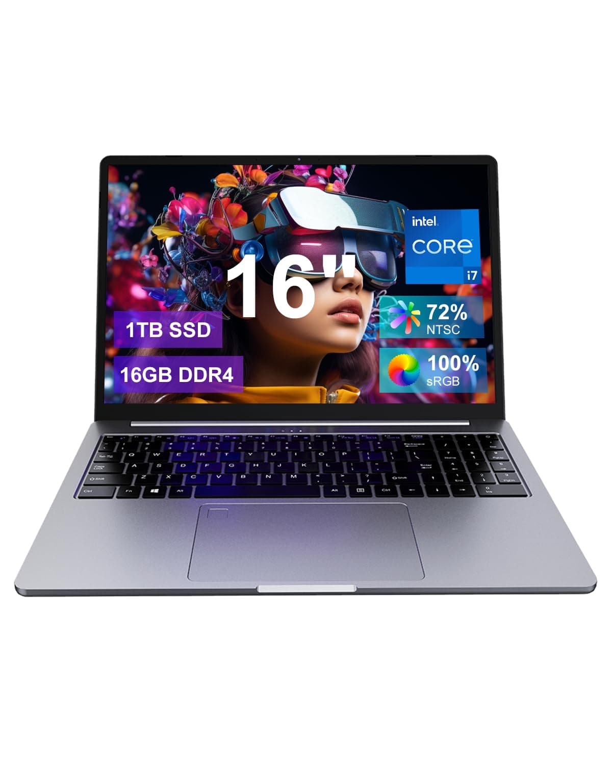 Ninkear N16 Pro Ultradünn Laptop, Core i7 12700H, 16GB DDR4, 1TB SSD, 16" 2.5K Ultragroß Display, WiFi 6 & BT 5.2, Stabile WLAN-Verbindung Laptop – Für Arbeit & Treffen & Gaming Silber