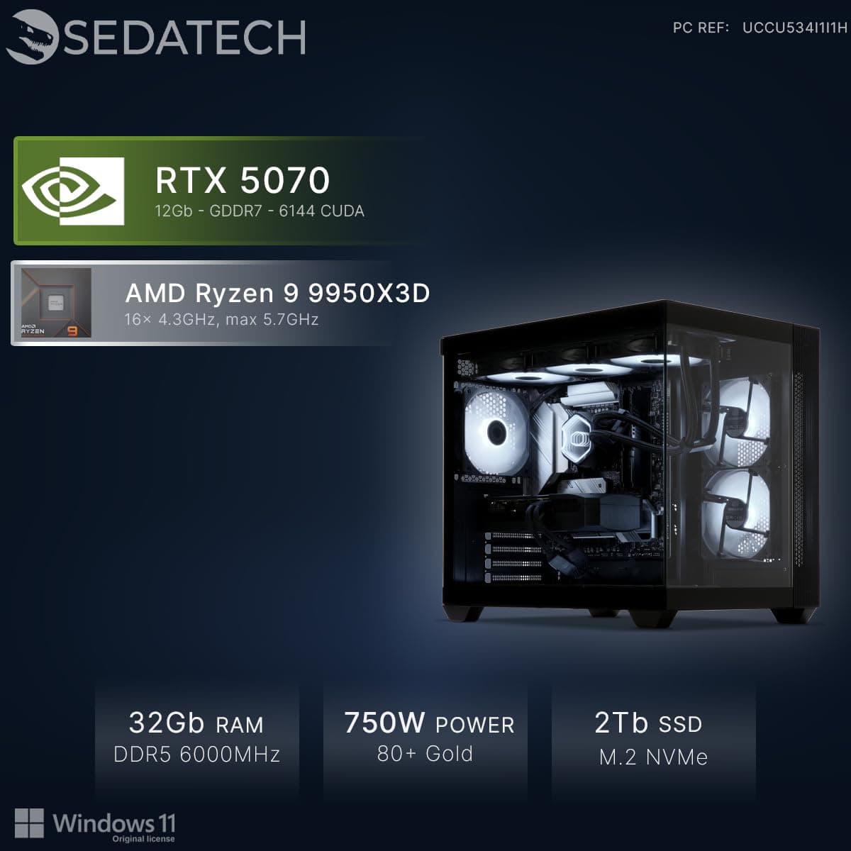 Sedatech Wasserkühlung Gaming PC • RTX 5070 | AMD Ryzen 9 9950X3D | 32GB DDR5 | 2TB SSD M.2 | WLAN 6E | BT 5.3 | Win 11 13) Ryzen 9 9950X3D - RTX5070 Bild 3