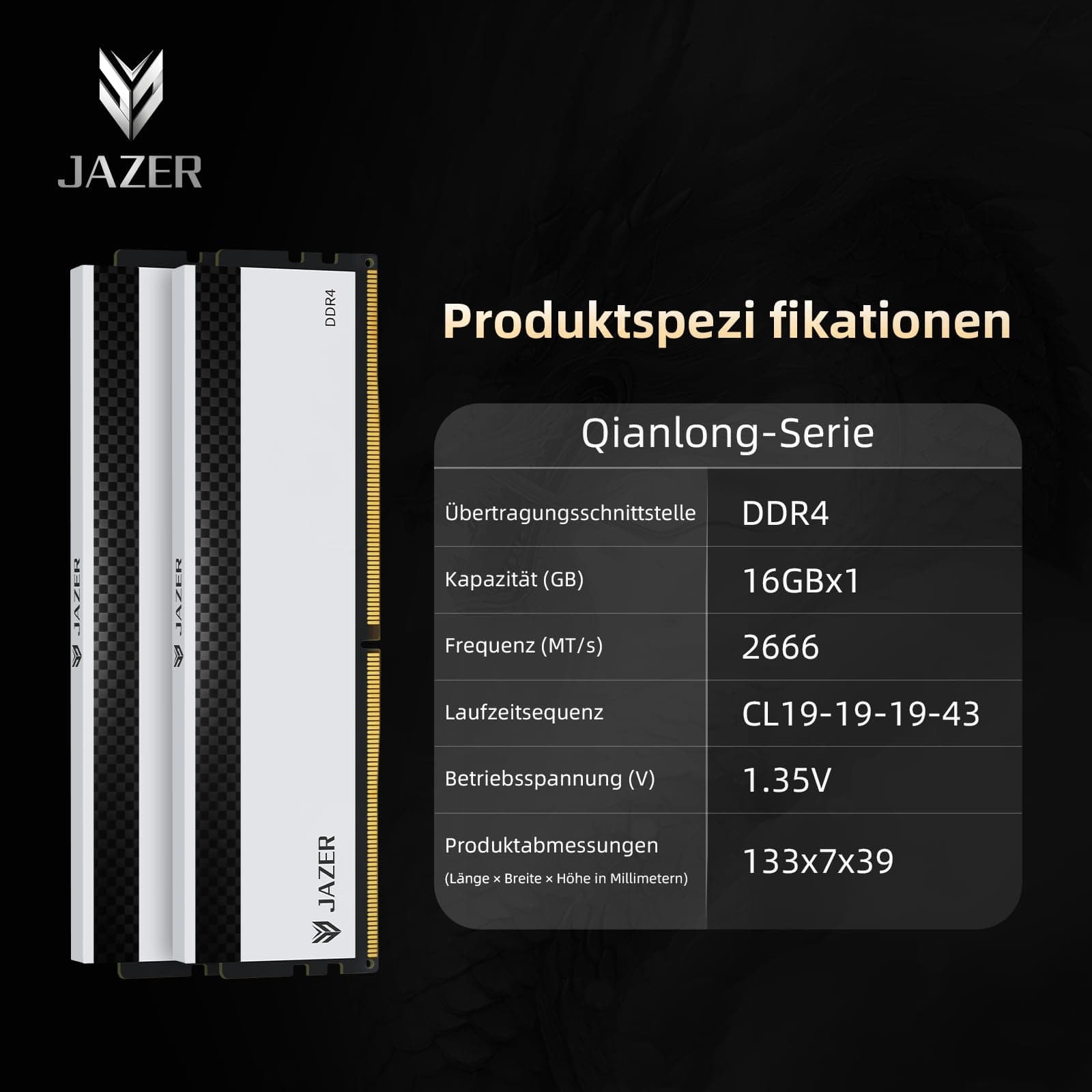 JAZER DDR4 RAM 16GB 2666MHz DIMM PC4-21300 Desktop Memory | 1x16GB, XMP 2.0, CL19, 1.2V, High Performance Arbeitsspeicher Bild 7