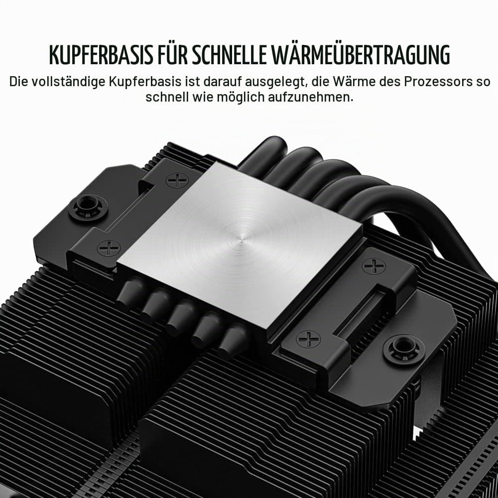ID-COOLING IS-55 BLACK CPU-Kühler – Low Profile 57 mm Höhe, CPU-Luftkühler mit 5 Heatpipes und 120x120x15 mm Slim-Lüfter, kompatibel mit Intel LGA1700/115X/1200 und AMD AM4/AM5 Bild 3
