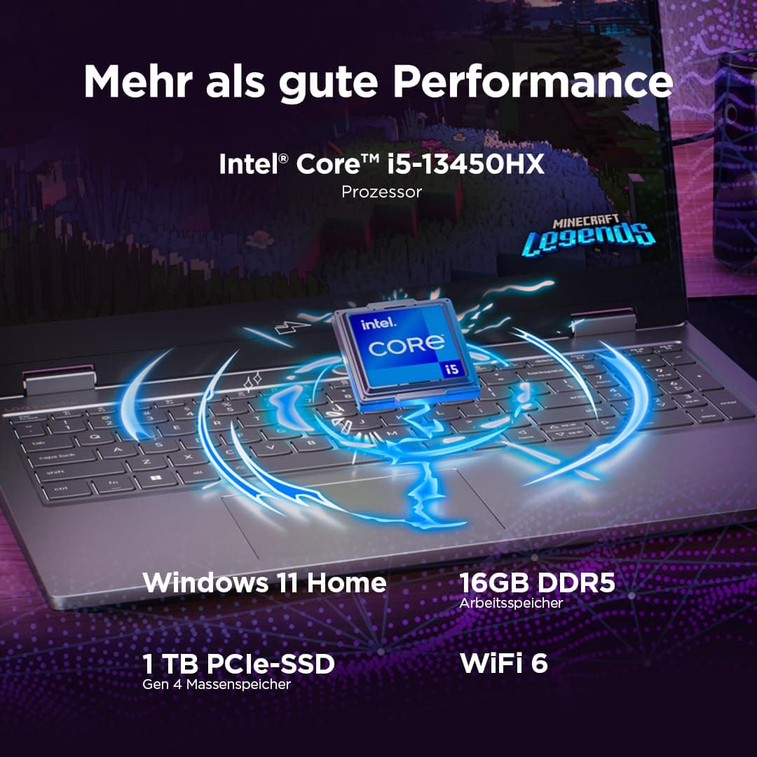 Lenovo LOQ Essential Gaming AI Laptop | 15.6" FHD 144Hz | NVIDIA GeForce RTX 5050 | Intel Core i5-13450HX | 16GB RAM | 512GB SSD | Windows 11 | QWERTZ | Weiss-beleuchtet | Grau | 3 Monate Game Pass Bild 5