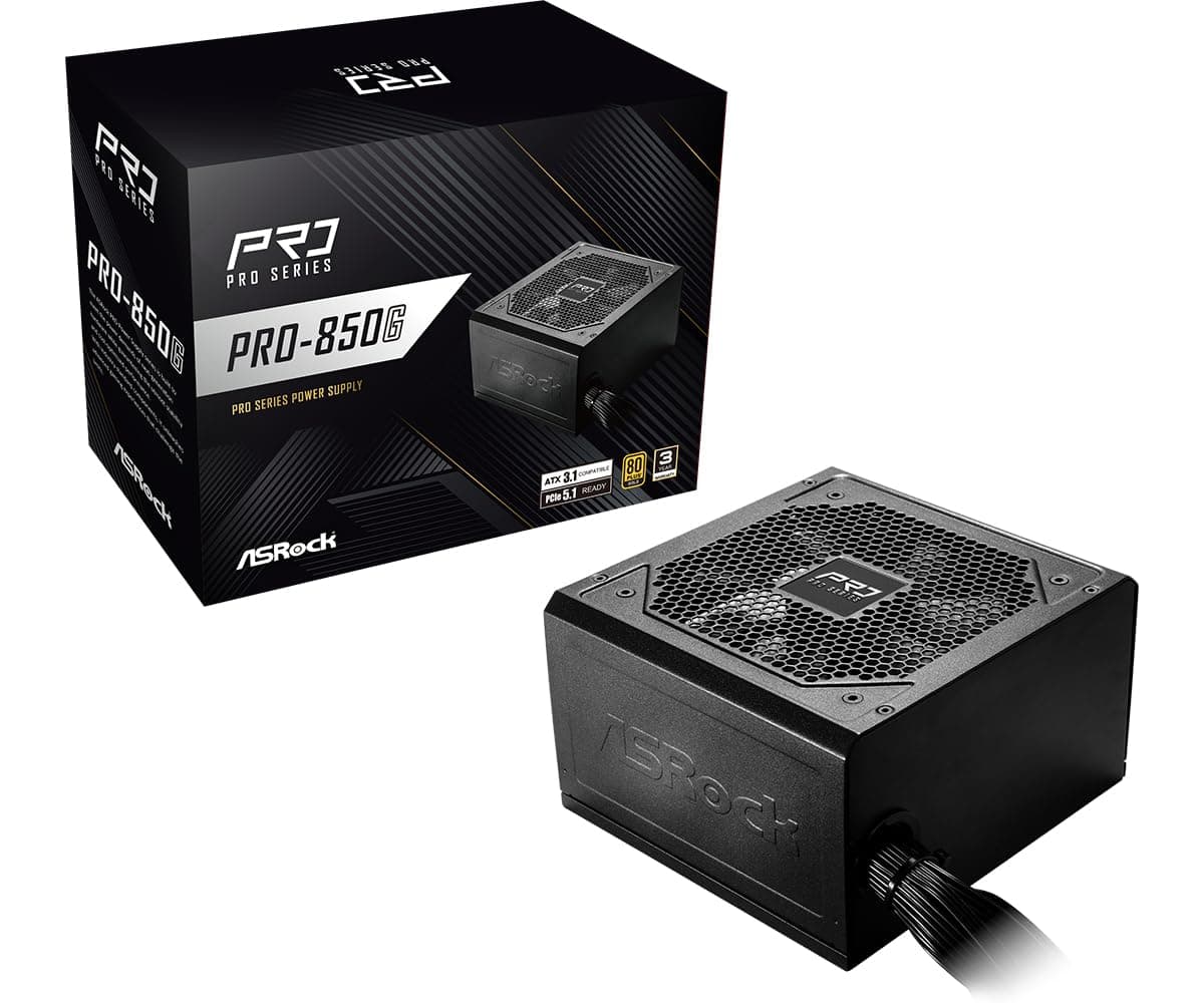 ASRock PRO-850G Netzteil, ATX 3.1, PCIe 5.1, 12V-2x6 Anschluss, 850W, 80 Plus Gold, 120mm Lüfter, 140x150x86mm Bild 2
