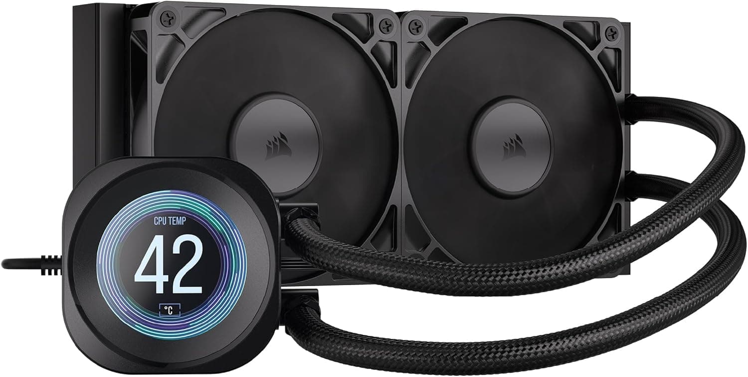 CORSAIR Nautilus 240 RS LCD Flüssig-CPU-Kühler – 2,1-Zoll-IPS LCD-Bildschirm, 240mm AIO, Einfache Daisy-Chain-Verbindungen, Intel LGA 1851/1700, AMD AM5/AM4 – Enthält 2X RS120-Lüfter – Schwarz Bild 2