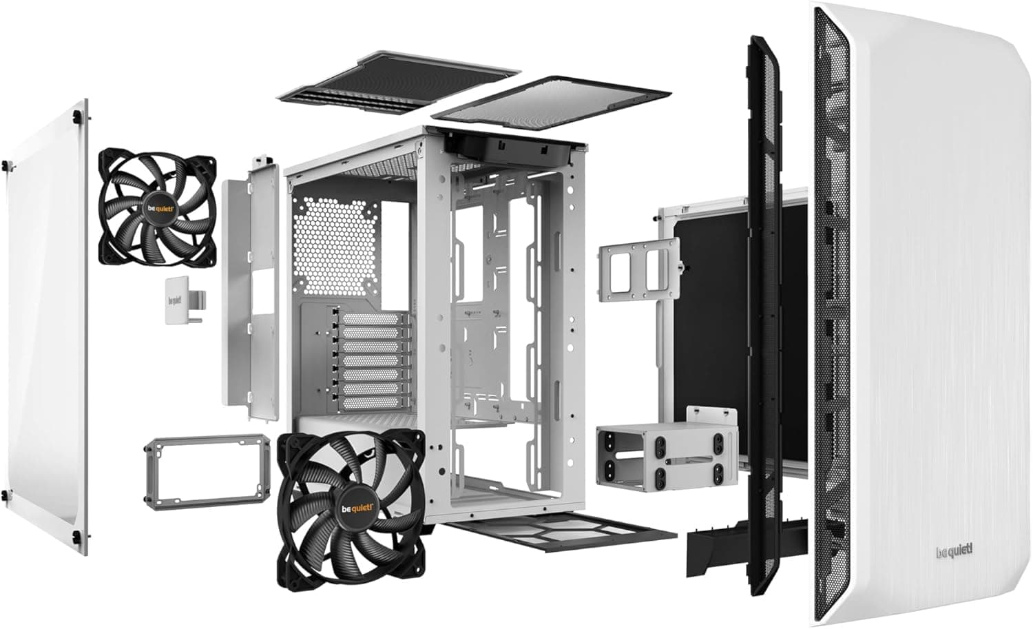 be quiet! Pure Base 500 Window White PC-Gehäuse, 2X Pure Wings 2 140mm Lüfter, Airflow und Silence optimierte Topcover, Radiatoren bis 360mm, Templerglas Bild 7