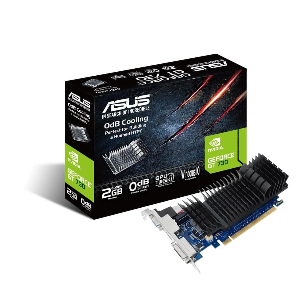 ASUS GeForce GT 730, 2GB GDDR5, Nvidia - Low-Profile-Grafikkarte (0dB Passivkühlung, GPU Tweak II, VGA, DVI, HDMI, GT730-SL-2GD5-BRK), 2 GB GDDR5 Grafikkarte (0dB Passivkühlung)