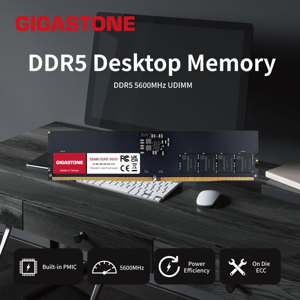 【DDR5 RAM】 GIGASTONE 64GB Kit(2x32GB) DDR5 5600MHz PC5-44800 CL 46-46-46-90 1.1V UDIMM 288Pin Nicht-ECC ungepuffert PC Desktop Hochleistung Hochleistung Arbeitsspeicher Upgrade Bild 3