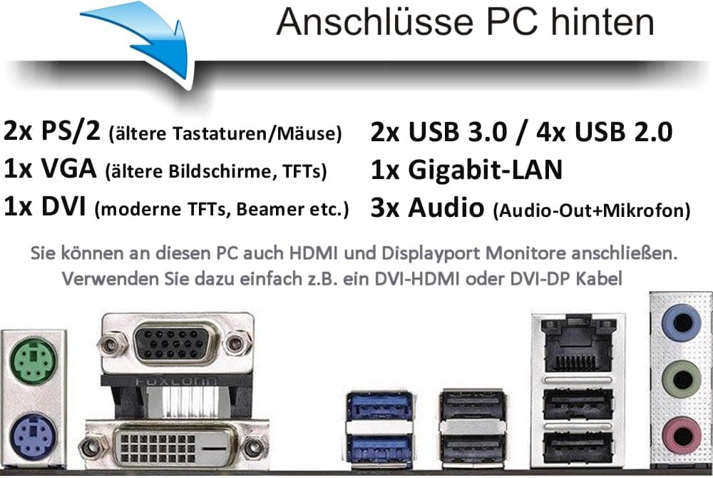 shinobee Intel Core i7 4790S Multimedia PC - Schneller Computer für Büro & Home Office - Rechner mit 4.0 GHZ - 32GB RAM - 1000GB SSD - DVD - USB3.0 - WLAN - Windows 11 Pro - MS Office - #6956 32GB - 1TB SSD Intel Core i7 4770 Bild 2