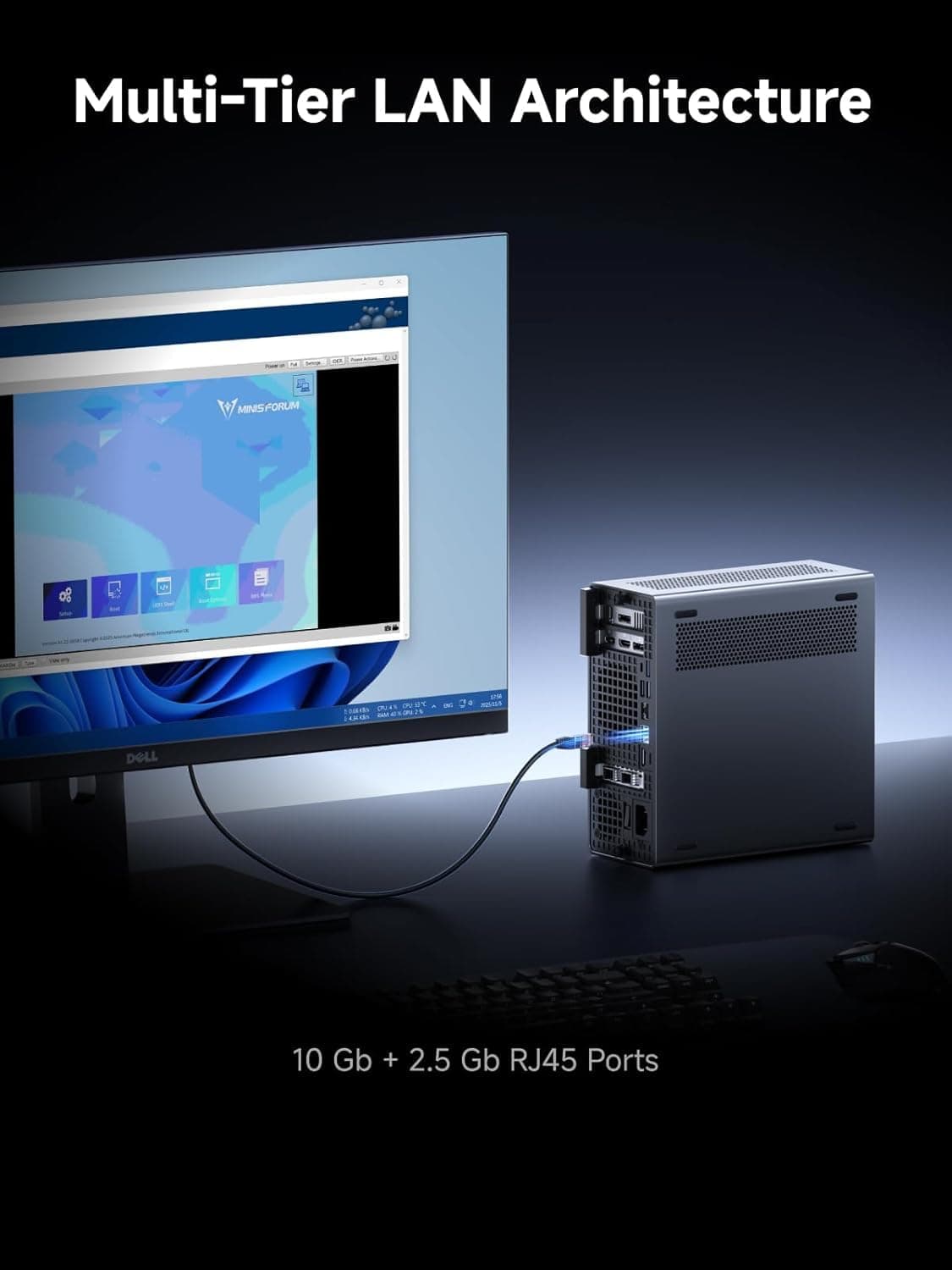 MINIS FORUM MS-02 Ultra Workstation Mini PC, Intel Core Ultra 5 235HX (14 Kerne/14 Threads, bis zu 5,1 GHz), 32 GB RAM, 1 TB SSD, PCIe 5.0 x16, 4× DDR5, USB4 v2, 10GbE + 2,5GbE (vPro), Wi-Fi 7 MS-02U-235HX 32/1TB Bild 6