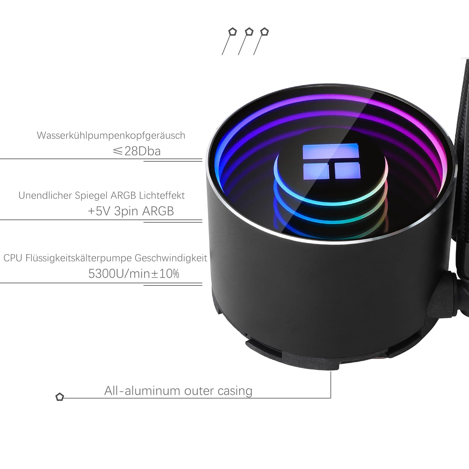 TR-Thermalright Frozen Notte 360 Black ARGB V2 Flüssigkeits-CPU-Kühler-Unendlicher Spiegel-Lichteffekt,360mm Aio-Kühlung,3-PWM-Lüfter-2000U/min, für AM4/AM5,Intel LGA1851/1700/115x/1200/2011 360mm Schwarz Bild 5