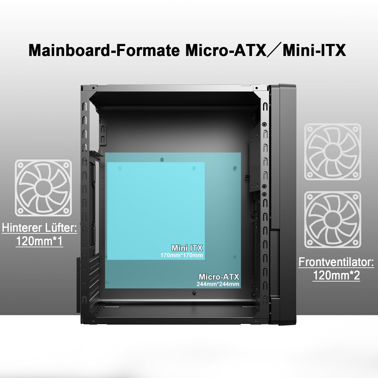 Micro-ATX PC-Gehäuse Mini-Tower SPCC 0,8mm ohne Lüfter Kompaktgehäuse MATX/Mini-ITX Home-Office kühlbar HDD/SSD Halter pc case Bild 3