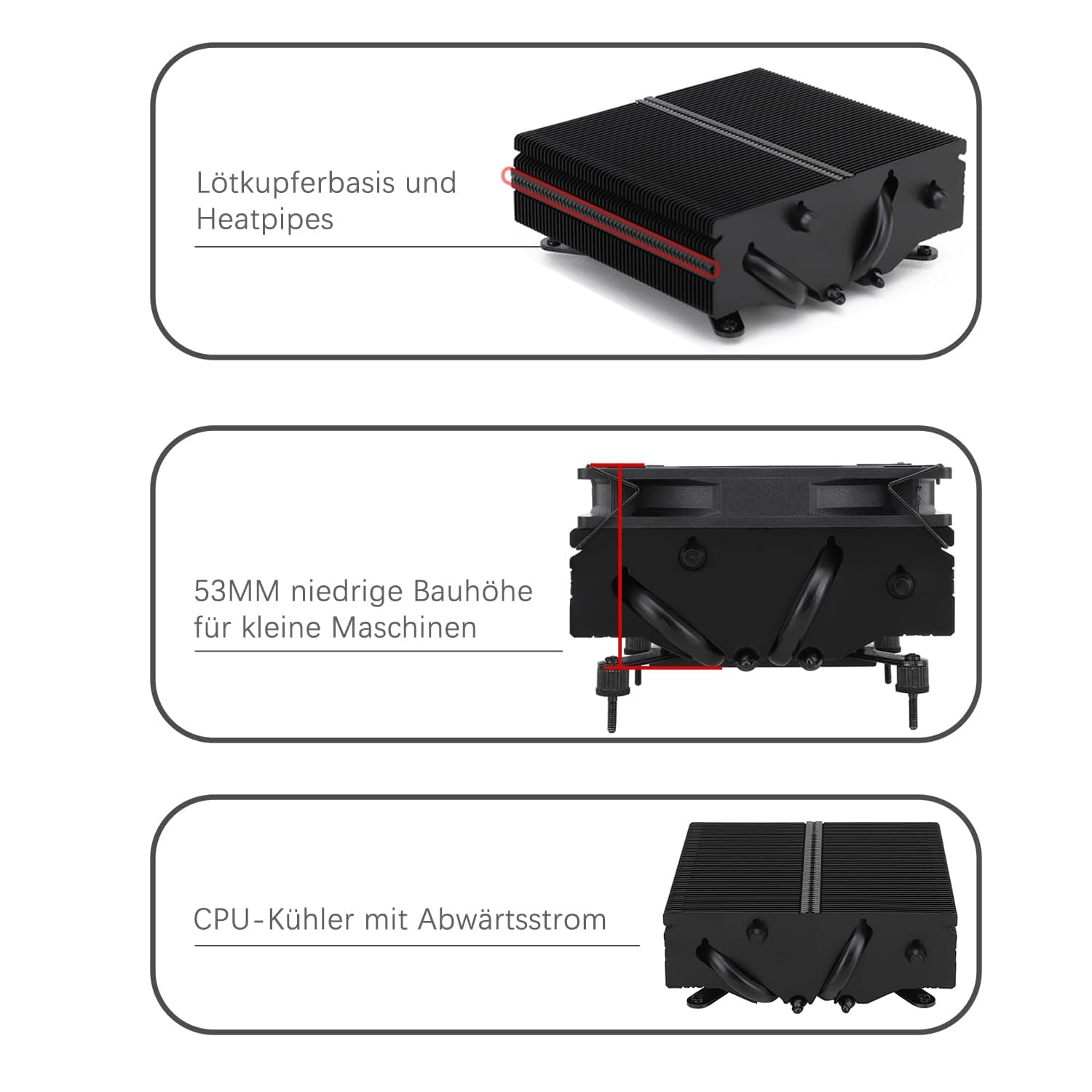 TR-Thermalright AXP90 X53 Black CPU-Kühler-53mm Höhe, leiser 92mm Low Profile Lüfter-2700U/min, für AM4/AM5,Intel LGA1851/1700/115x/1200,Niedriges Profil ITX PC Kühler-Schwarz 53mm Schwarz Bild 8