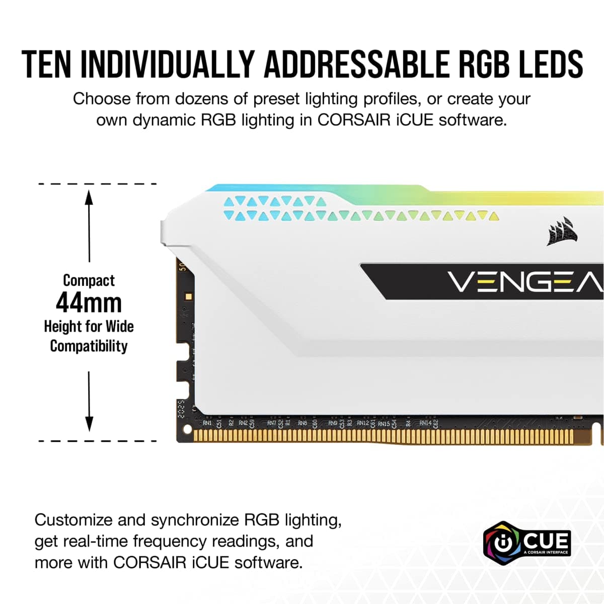 Corsair Vengeance RGB PRO SL 32GB (2x16GB) DDR4 Bis zu 3200MHz (PC4-25600) C16 1.35V Desktop Memory - Weiß 2 x 16 GB Bild 8