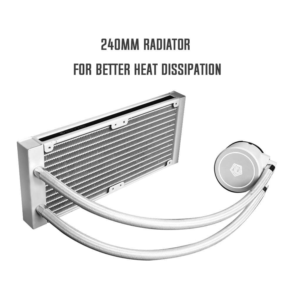 ID-COOLING FROSTFLOW X 240 SNOW CPU-Wasserkühler, AIO-Kühler, 240-mm-CPU-Flüssigkeitskühler, weißes LED-Licht, 2 x 120-mm-PWM-Lüfter, Intel 1200, 115X, AMD AM4 Bild 5