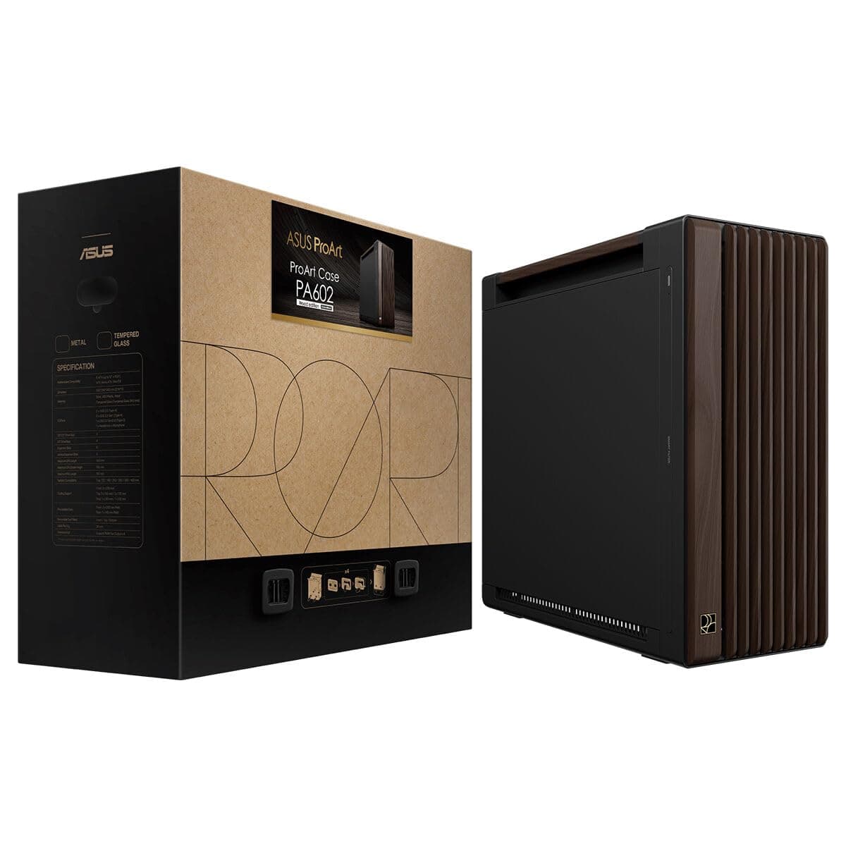 ASUS ProArt PA602 Wood Edition Modern Black E-ATX-Gehäuse mit Platte aus gehärtetem Glas, unterstützt GPUs bis 440 mm und 420 mm Radiatoren, 140 mm und 200 mm Lüfter vorinstalliert Bild 2