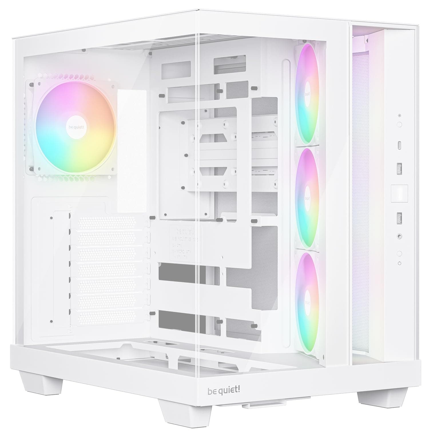 be quiet! Light Base 500 LX White PC-Gehäuse, vollständig verglaste Front- und Seitenpaneele, Show Case, Dual Chamber Design, ARGB-Lüfter-Hub, 4 Light Wings LX PWM-Lüfter rückseitiges Anschlussdesign Bild 2