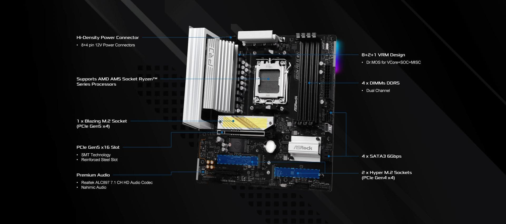 MB ASRock AMD AM5 B850M Pro RS WiFi Bild 8