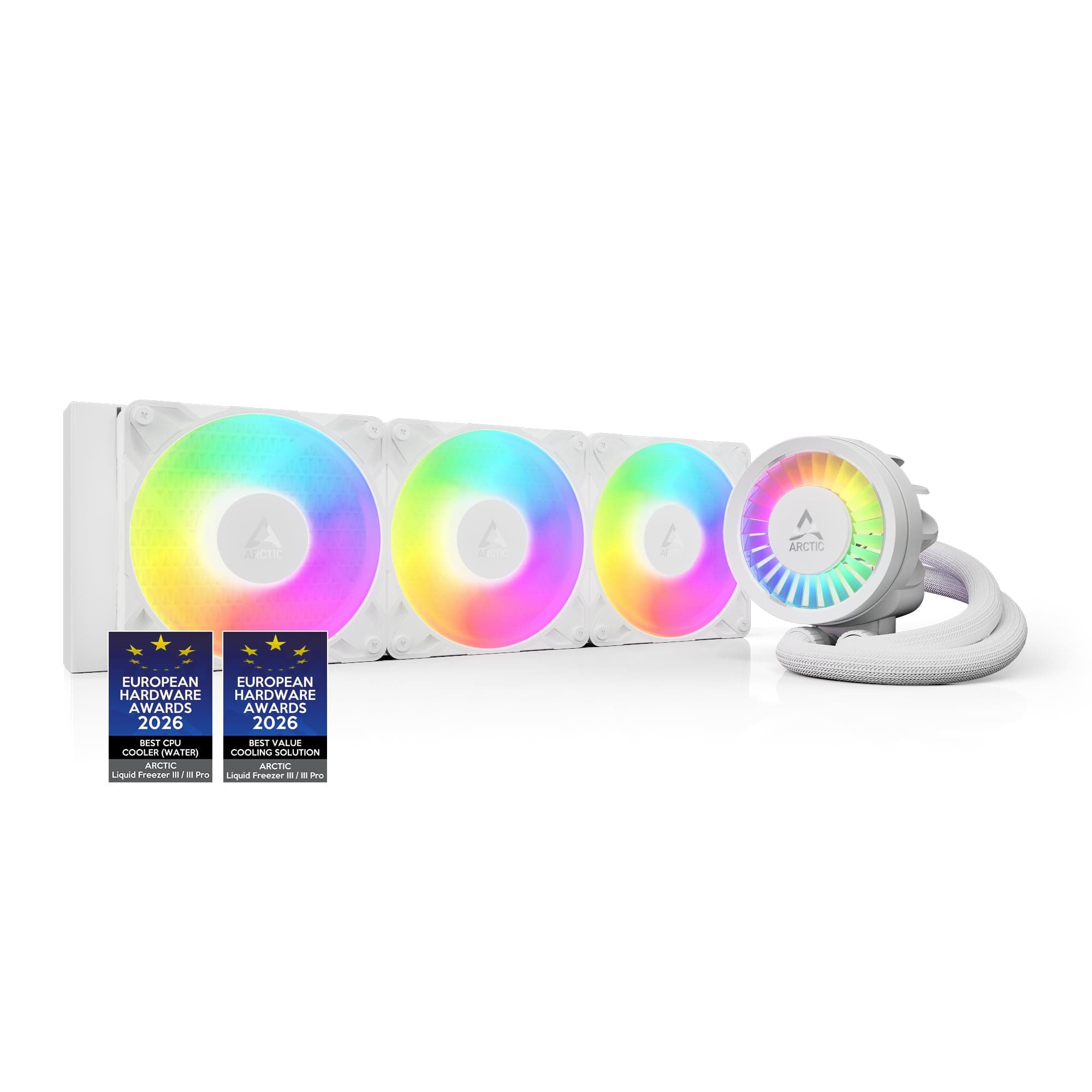 ARCTIC Liquid Freezer III Pro 360 A-RGB - Wasserkühlung PC, AIO CPU Wasserkühler, 3x120 mm, 38 mm Radiator, PWM-Pumpe, VRM-Lüfter, AMD AM5/AM4, Intel LGA1851/1700 Contact Frame - Weiß Bild 2
