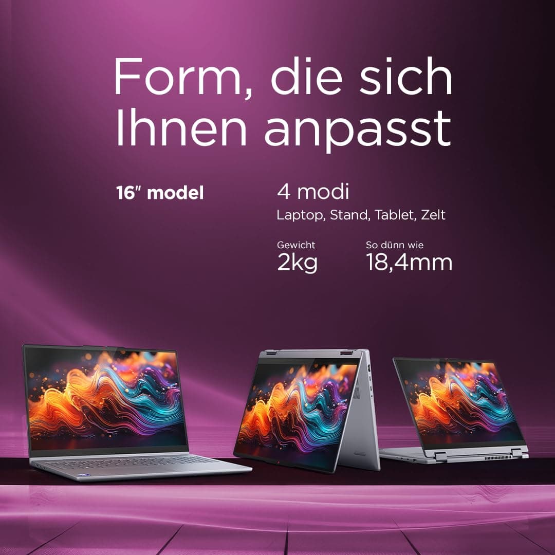 Lenovo IdeaPad 5 2-in-1 Laptop | 16" WUXGA Display | Intel Core Ultra 5 | 16GB RAM | 512GB SSD | Intel Grafik | Windows 11 Home | QWERTZ | Luna Grey | 3 Monate Premium Care Bild 5