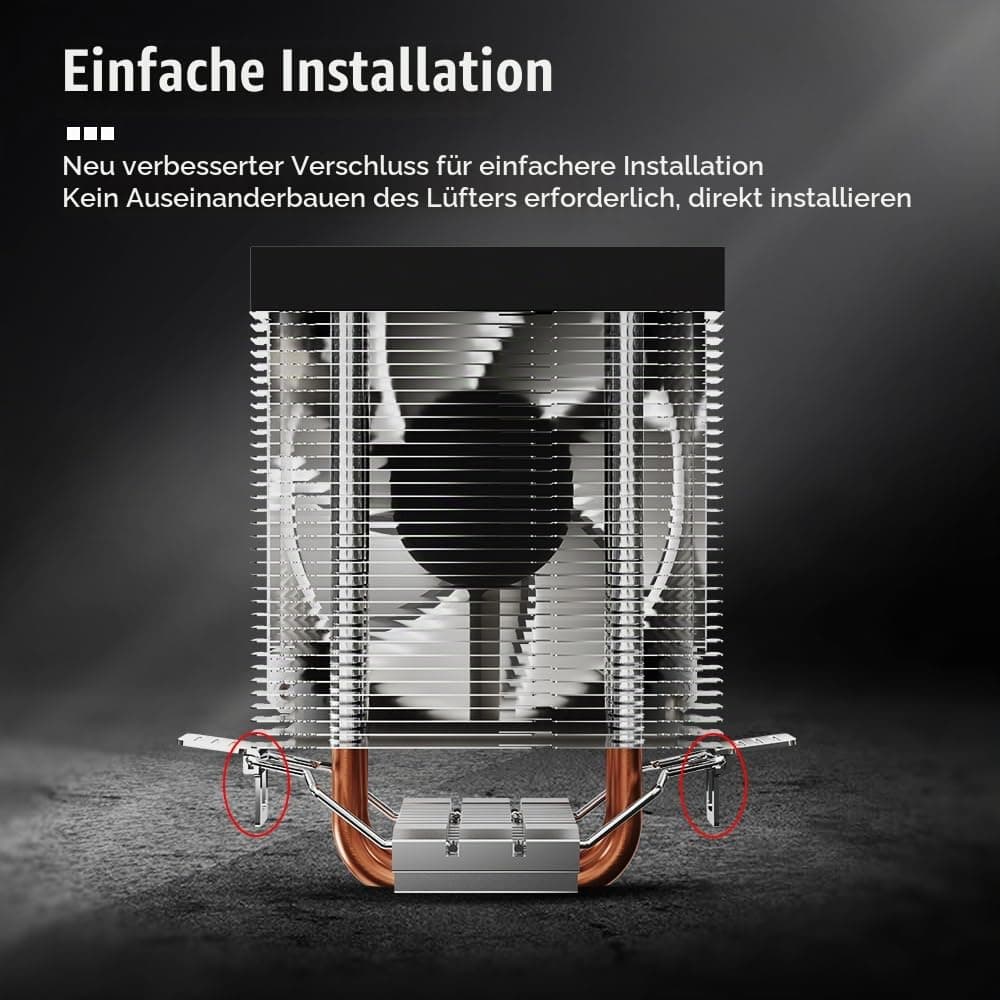 TZMRIT KF200 2 Heat Pipes Bunte LED CPU Kühler Schwarz,3PIN 2200RPM 34CFM 9CM Lüfter,für LGA115X/1200/17XX/1366,für FM1/FM2/AM2/AM3/AM4/AM5 Black Bild 7