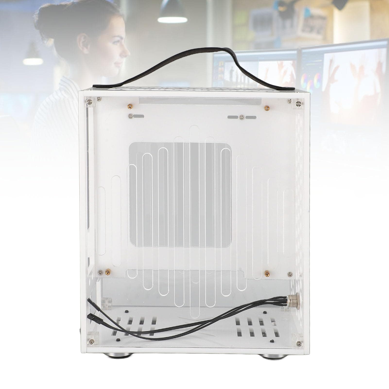 ASHATA Tragbares Miniatur-ITX-Desktop-Gehäuse mit Effizientem Luftstrom für Gaming-Unternehmen, Transparentes Acryl, 23 X 20,5 X 12 cm (White) Bild 7