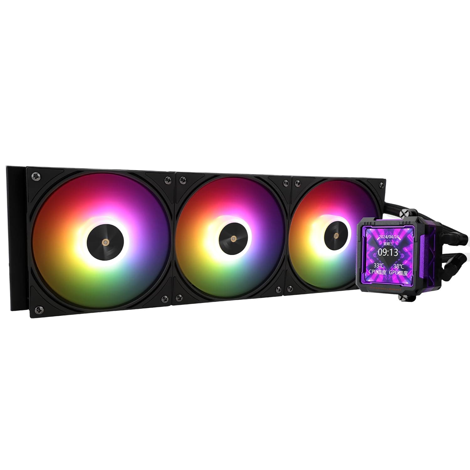 Thermalright FW PRO 360 ARGB Schwarz-360mm AIO CPU-Flüssigkeitskühler, 2.73 zoll IPS LCD-Bildschirm mit 320 * 320 Auflösung, für AM4/AM5/Intel LGA1700/1851/115X/1200 FW PRO 360 ARGB BLACK