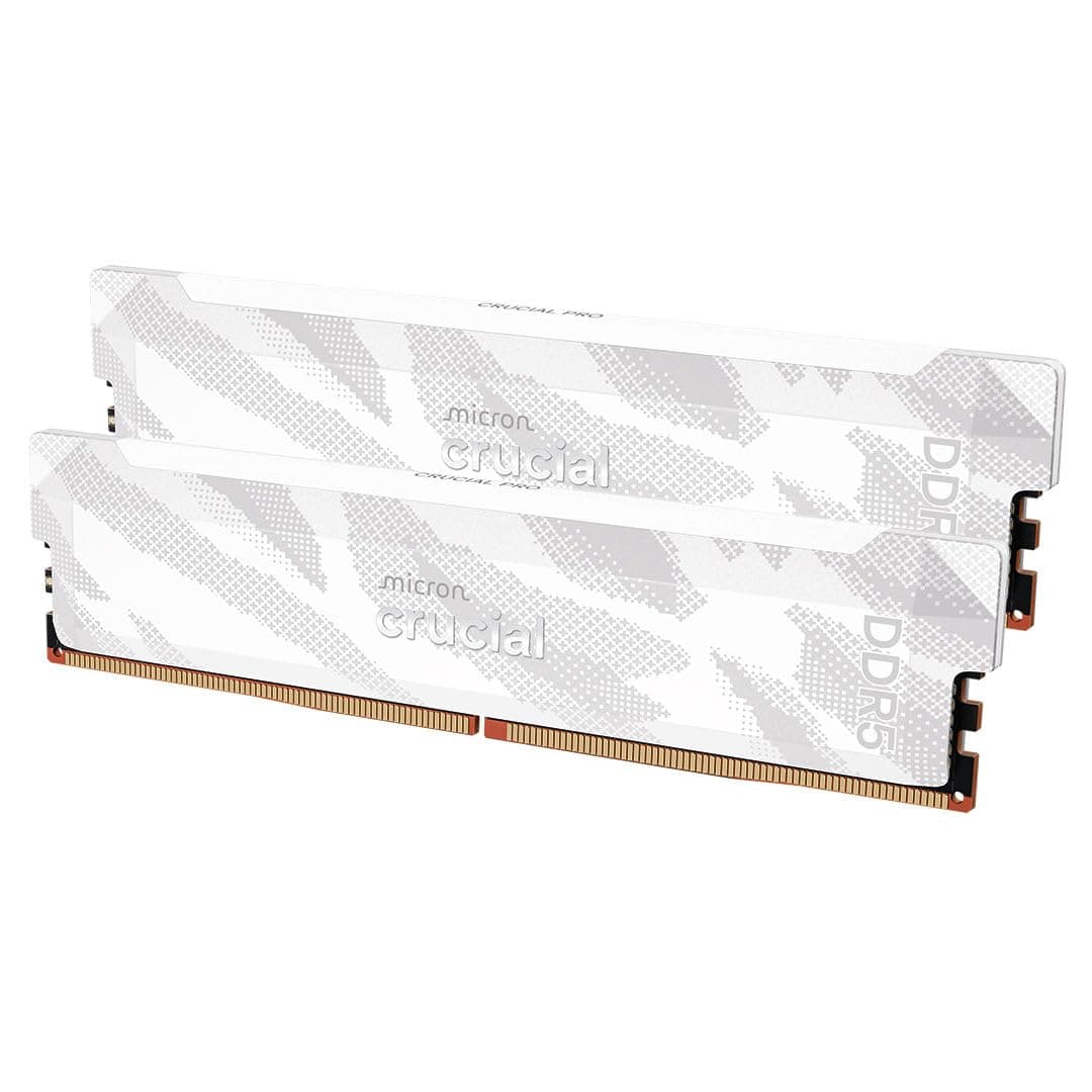 Crucial Pro DDR5 RAM 32GB Kit (2x16GB) 6400MHz CL32, Gaming PC Arbeitsspeicher, Intel XMP 3.0 / AMD EXPO, Weiß - CP2K16G64C32U5W 32GB (2x16GB) Weiß
