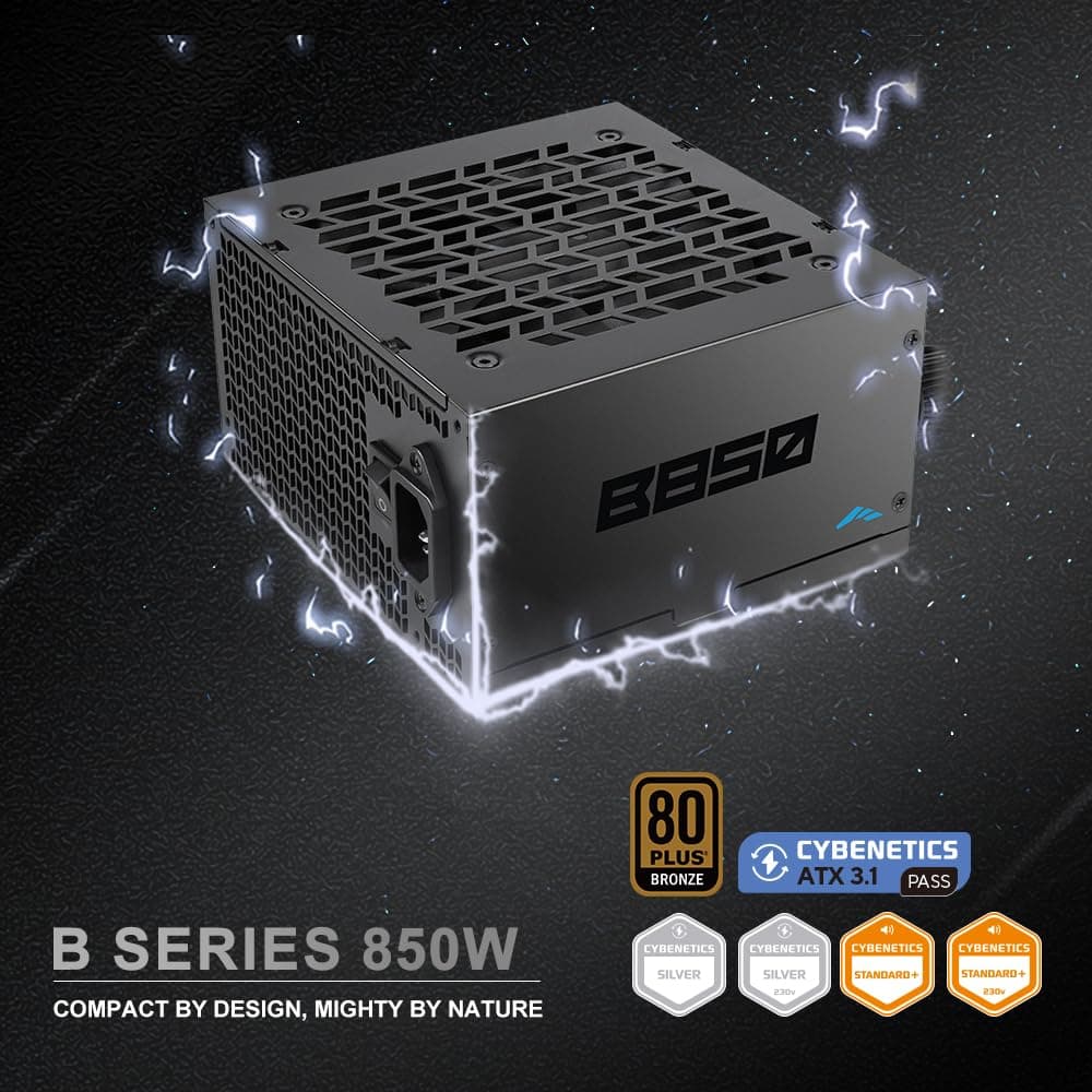 SAMA B850 850W ATX 3.1 Netzteil, 80+ Bronze Zertifiziert, PCIe 5.1 450W Unterstützung, Non-Modular, 120mm Leiser Temperaturgesteuerter Lüfter, Active PFC, 3-Jährige Garantie für Gaming PC/Workstation Bild 3