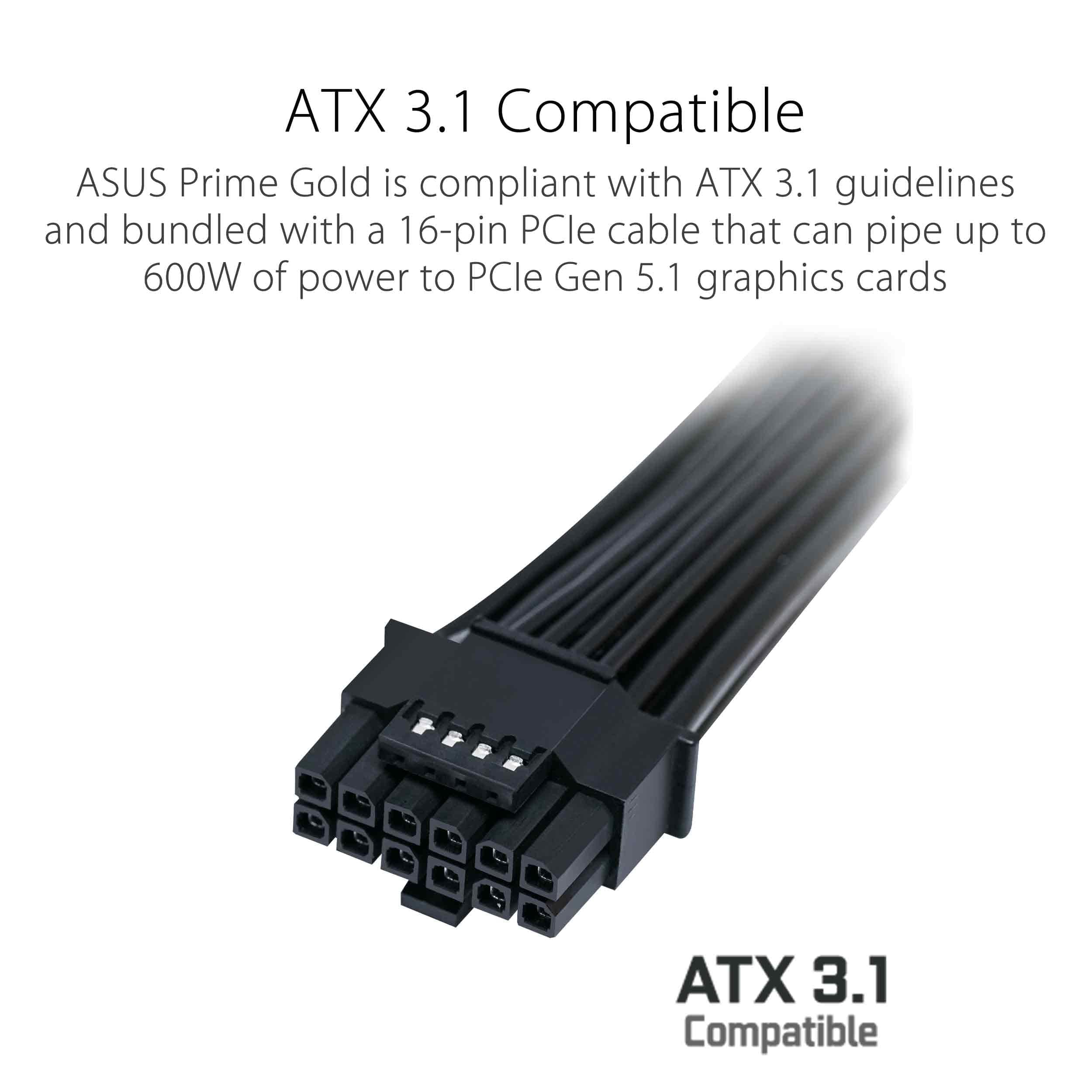 ASUS Prime 750W Gold Netzteil (750 Watt, für Allround-PCs und Gaming-PCs, 80 Plus Gold Zertifizierung, ATX 3.1 kompatibel, PCIe 5.1, Lüfter mit Doppelkugellagern, schwarz/weiß) Bild 7