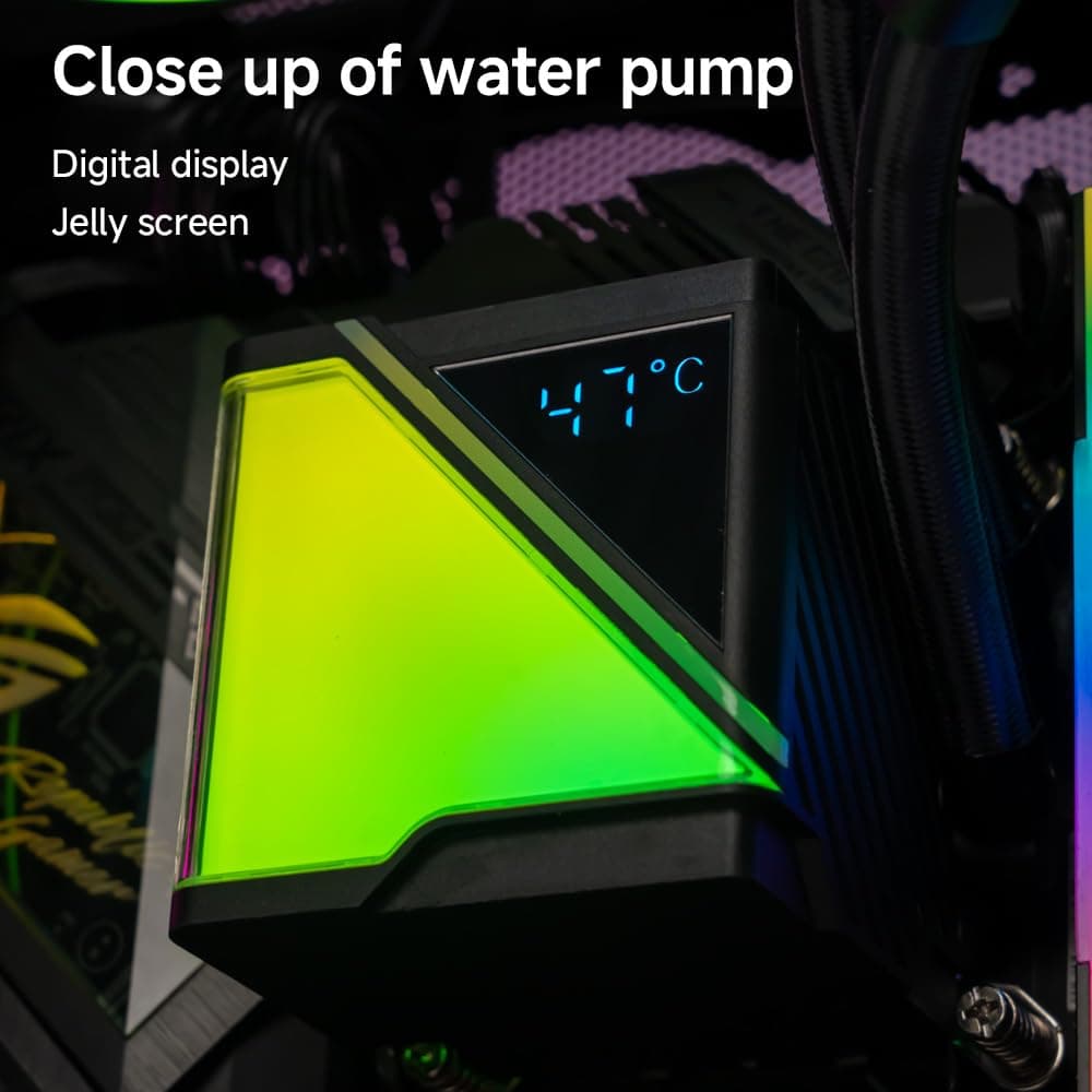 TZMRIT SR360-RS CPU Aio Wasserkühlung 360mm mit Temperatur display,80 * 80MM Jelly Design großer kalter Kopf,für LGA115X/1200/1700/1366/2011/2066,für AM3/AM3+/AM4/AM5 (BK) Black Bild 5