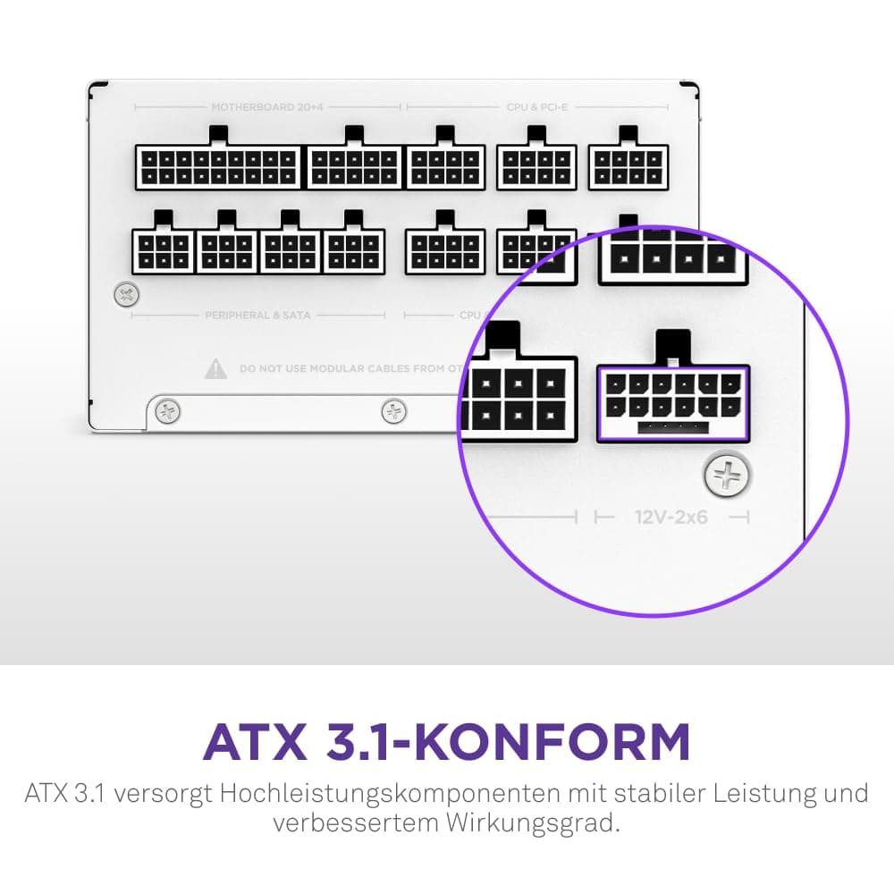 NZXT C850 Gold ATX 3.1 - Vollständig modulares, geräuscharmes PC-Gaming-Netzteil - 850 Watt - 80 Plus Gold - 12V-2x6-Anschluss - Zero Fan-Modus - 100% japanische Kondensatoren - Weiß 850W 80 Plus Gold ATX 3.1 Weiß Bild 6