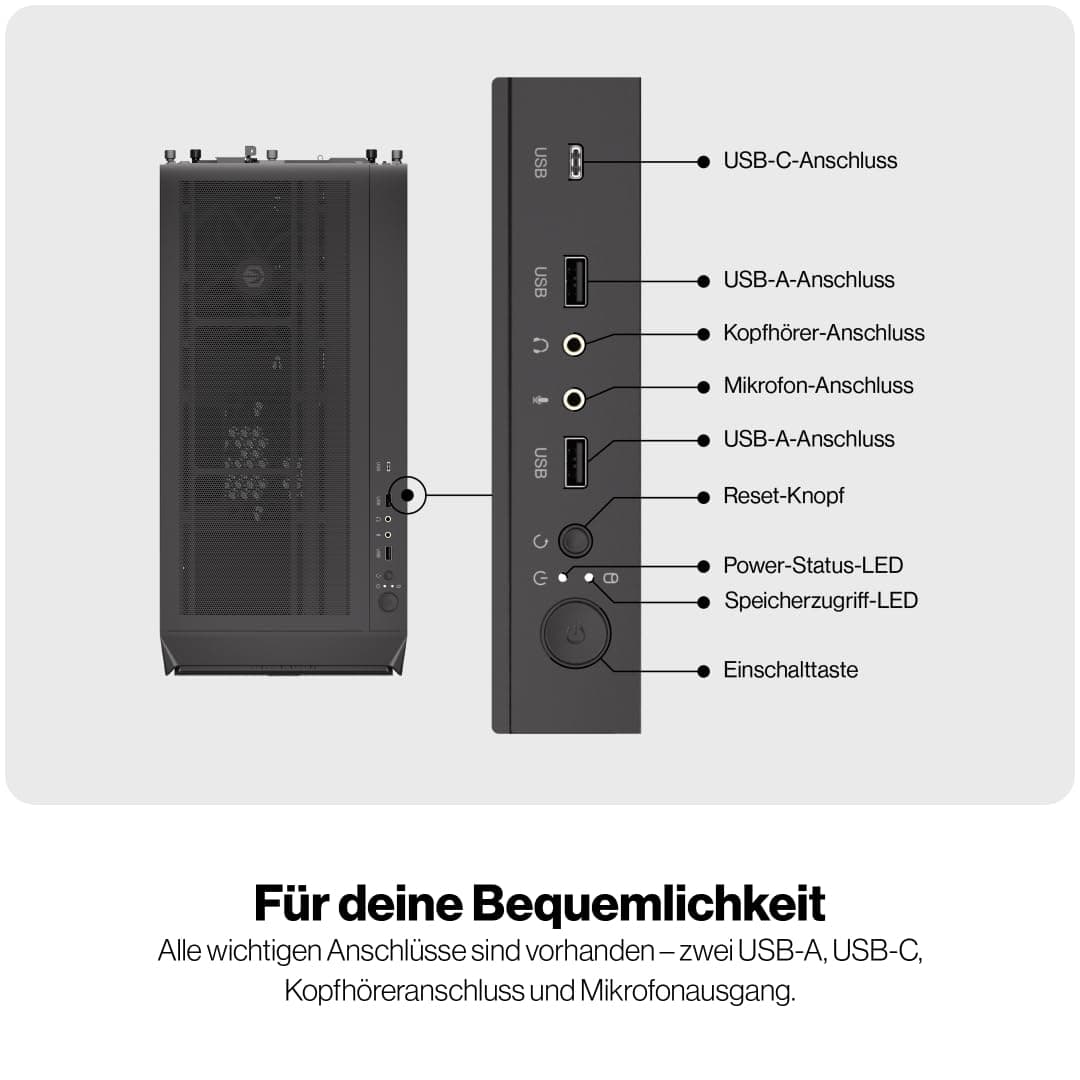 ENDORFY Arx 500 ARGB PC Gehäuse mit Hartglas Seitenfenster | 4× Stratus 140 PWM ARGB Lüfter, USB C, Mesh Front und Top, Unterstützung für 360 mm Radiatoren, GPU bis 350 mm, Schwarz 4x140mm ARGB Fans included Bild 5