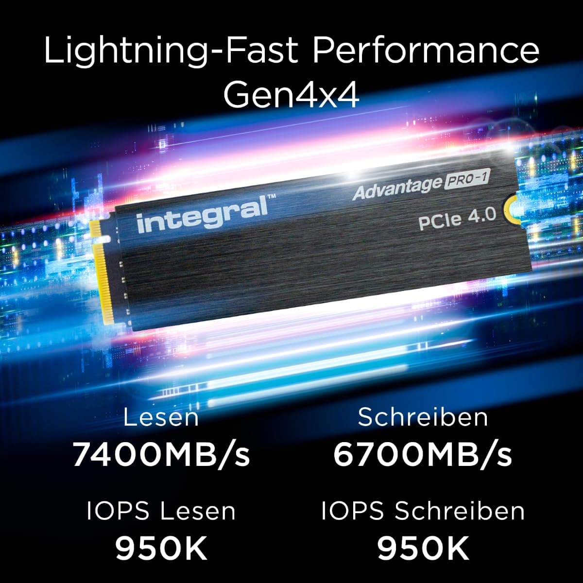 Integral 4TB Advantage Pro-2 M.2 2280 PCIe Gen4 X4 NVMe 1.4 SSD Bis zu 7200 MB/s Lesen & 6200 MB/s Schreiben - Kein Kühlkörper Verbesserte Zuverlässigkeit für Gaming, Bearbeitung, Rendering & mehr Bild 3