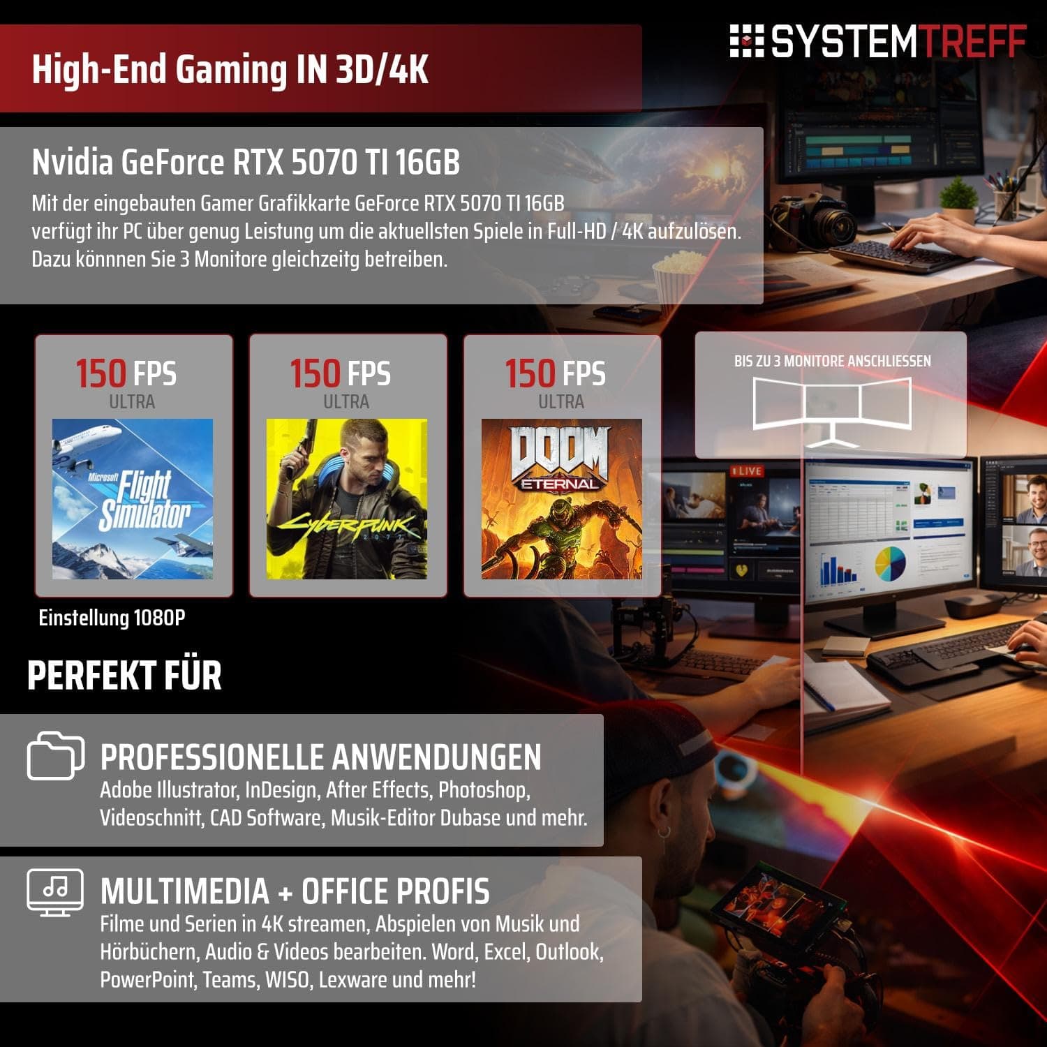 SYSTEMTREFF High-End Gaming PC Intel Core Ultra 7 265K 8x5.5GHz | Nvidia RTX 5070 TI 16GB | 1TB M.2 NVMe | 32GB DDR5 RAM | Windows 11 | Desktop Computer Rechner für Gamer, Zocker & Streamer Bild 5