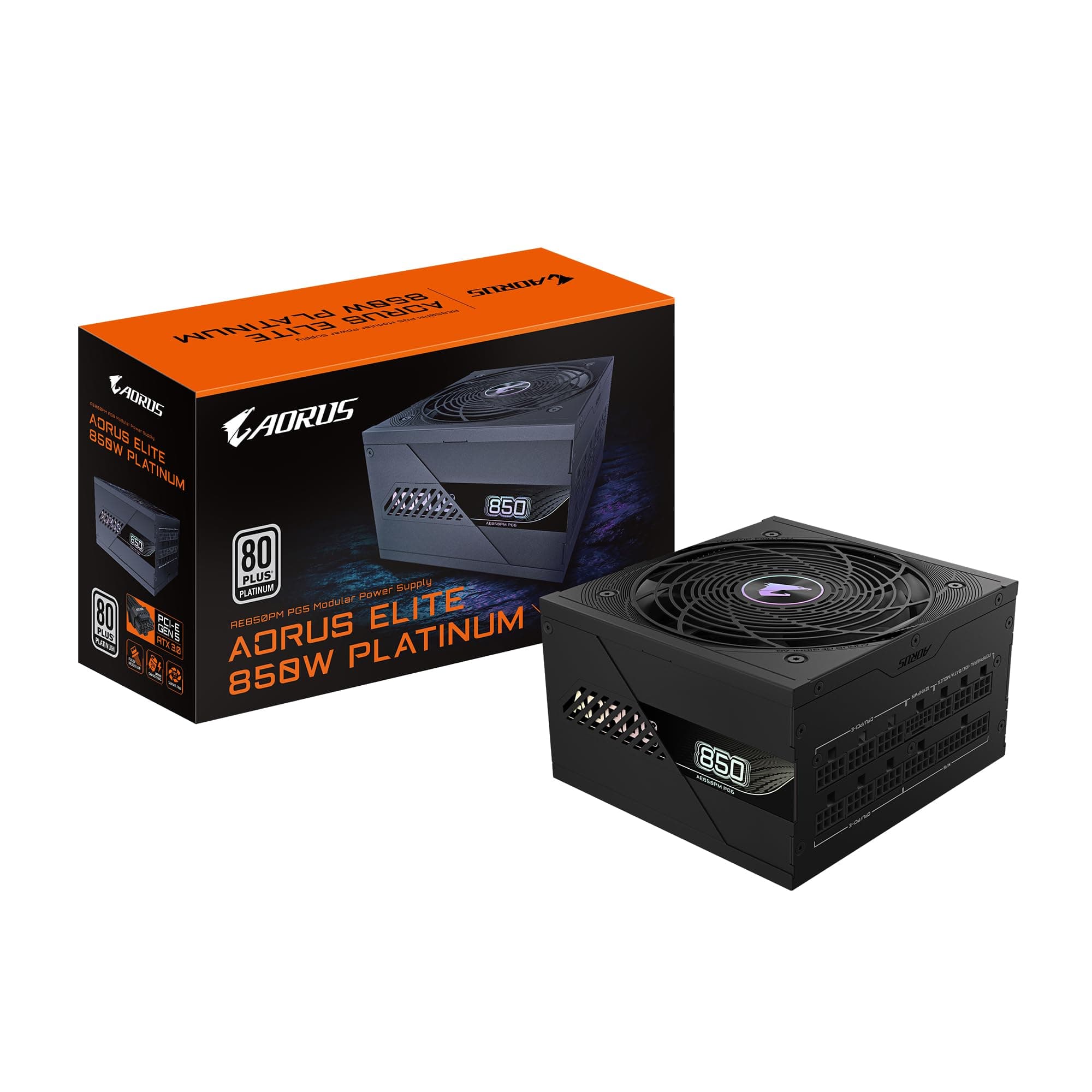GIGABYTE AORUS Elite P850W Netzteil - PCIe 5.0, 80 Plus Platinum, Vollmodulares Design, 120mm Lüfter, ATX 3.0-kompatibel, EU-Stecker Bild 2