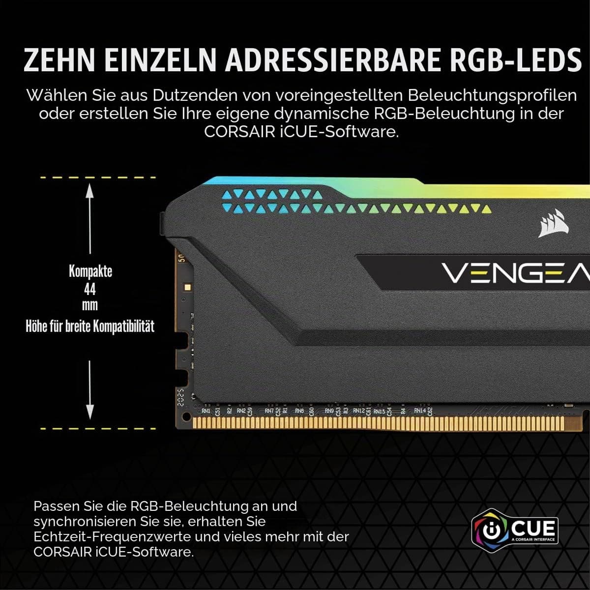 Corsair Vengeance RGB PRO SL 32GB (2x16GB) DDR4 Bis zu 3200MHz (PC4-25600) C16 1.35V Optimized for AMD Ryzen - Schwarz Bild 7