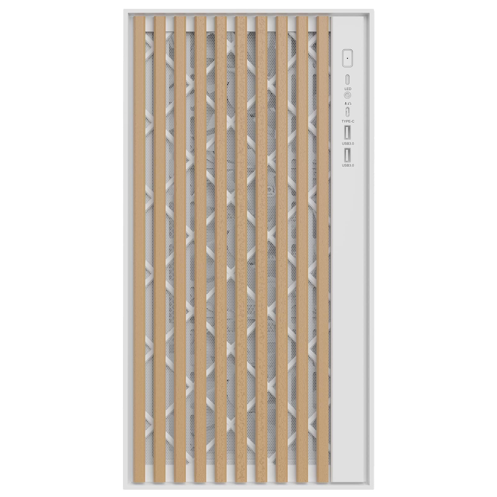 Itek Gehäuse Woody – Gaming Tower – ATX – 3x14cm weiße Lüfter – 2X USB 3.0 – Type-C – Front aus Holz – Seitenteil aus gehärtetem Glas – Weiße Edition Bild 3