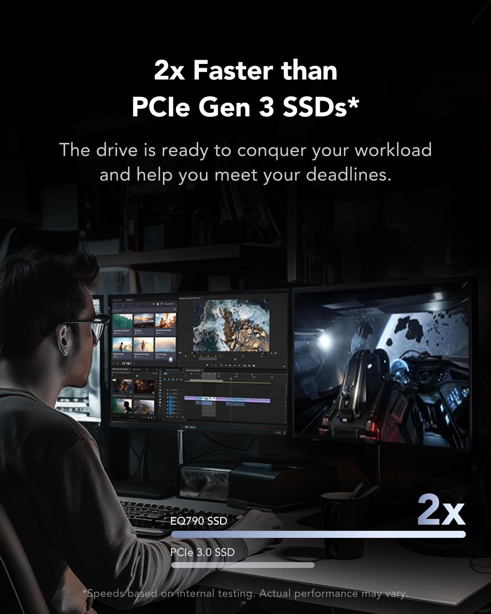 Lexar EQ790 1TB SSD M.2 2280 PCIe Gen4x4 NVMe 1.4, Interne SSD, 7000 MB/s Lesen, 5000 MB/s Schreiben für Intensive Workloads, PS5 & PC Gaming, Leistungsstarkes internes Solid State Laufwerk Bild 5