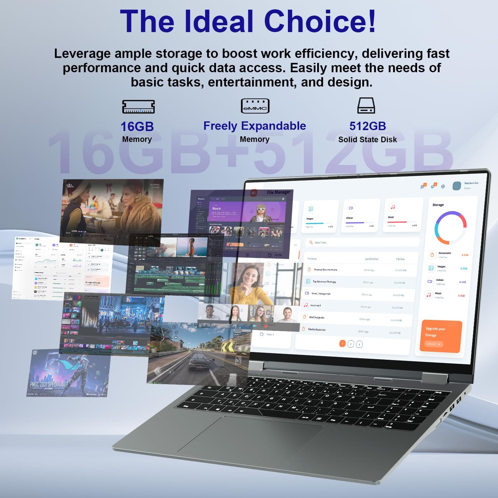 Laptop 16 Zoll, Touchscreen Laptop mit 16GB RAM 512GB Storage, Ryzen 3(Bis zu 3.5GHz), IPS FHD Touchscreen mit 360 Grad Drehfunktion, Fingerabdrucksensor, Beleuchtete Tastatur, WiFi 6, 53.2WH Dunkelgrau 16.0 Zoll Bild 3
