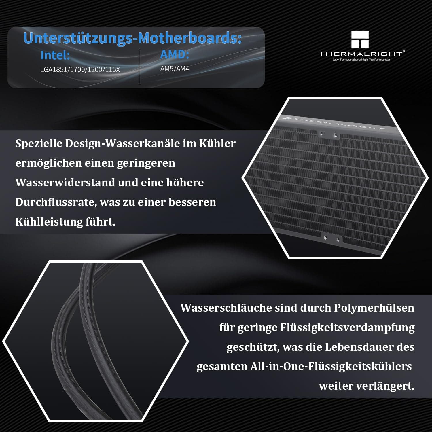 TR Frozen Edge 240 CPU Wasserkühler Schwarz mit PWM-Lüftern, Pumpengeschwindigkeit 3300RPM, S-FDB Lager, für AMD AM4/AM5, Intel LGA1150/1155/1200/1700/2011(FE240 Black) Bild 5