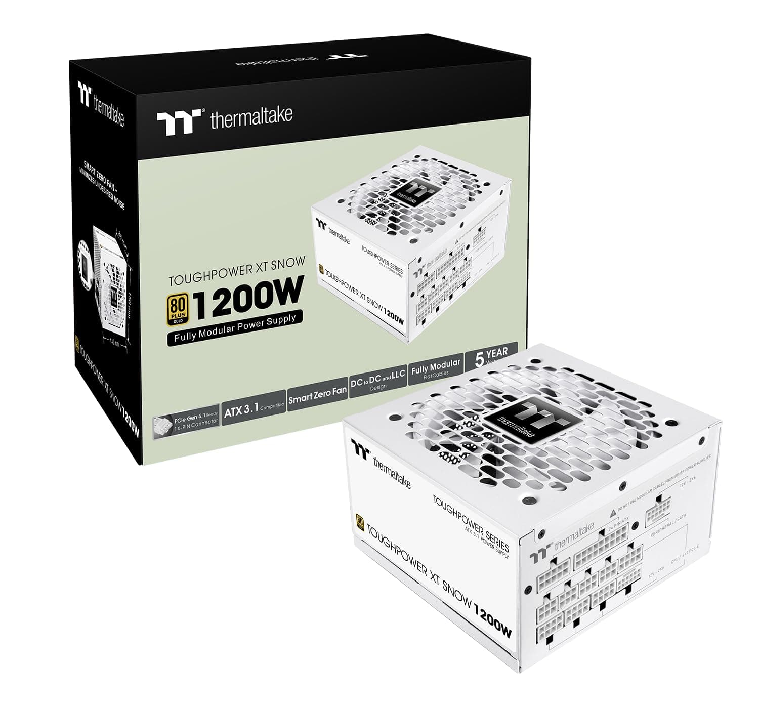 Thermaltake Toughpower XT | ATX 3.1 Netzteil | 80 Plus Gold | PCIe 5.1 | 12V‑2x6 | Vollmodular | Smart Zero Fan | Sehr leiser 120‑mm Hydraulic Bearing Lüfter | Weiß (750, Watt) 750 Watt
