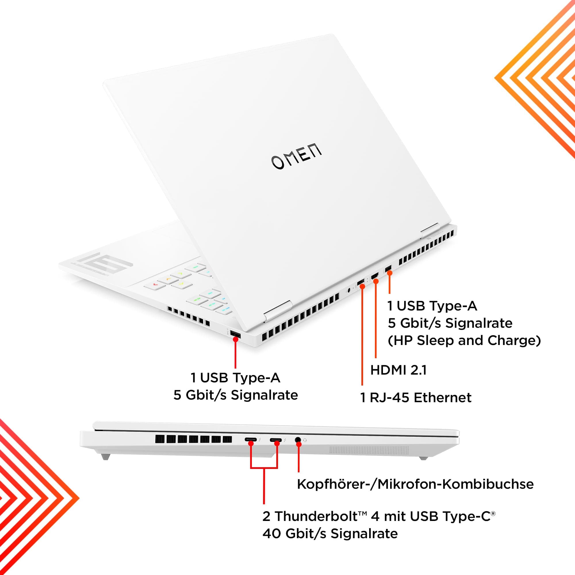 HP Omen Gaming Laptop | 16 Zoll WQXGA-240 Hz | Intel Core i7-14700HX | 32 GB DDR5 RAM | 1TB SSD | NVIDIA GeForce RTX 4060 (8GB) | QWERTZ | Windows 11 Home | Weiß Bild 4