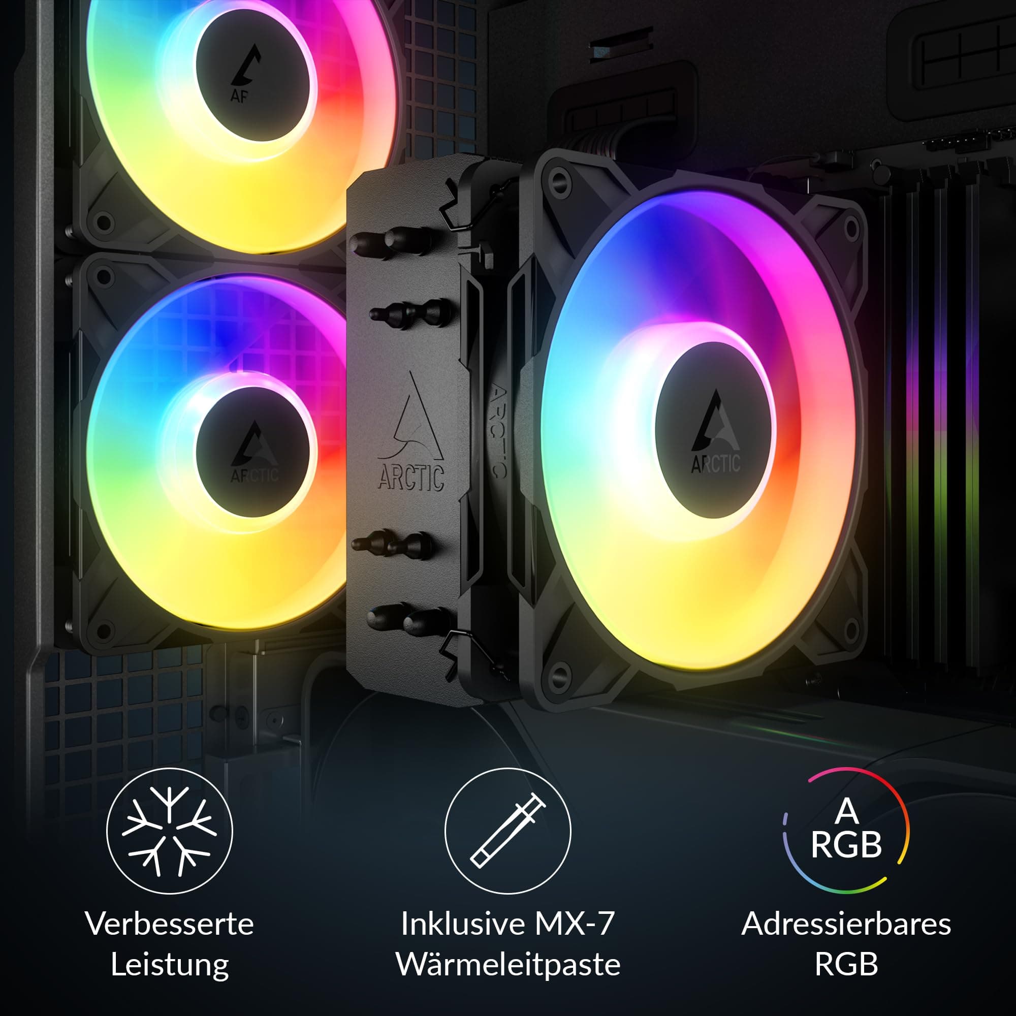 ARCTIC Freezer 36-S A-RGB - CPU Kühler mit ARGB Beleuchtung für Intel & AMD, Single-Tower, druckoptimierter 120 mm P12 Pro-Lüfter, 600–3000 rpm, Hydrodynamisches Gleitlager, inkl. MX-7 - Schwarz Bild 4