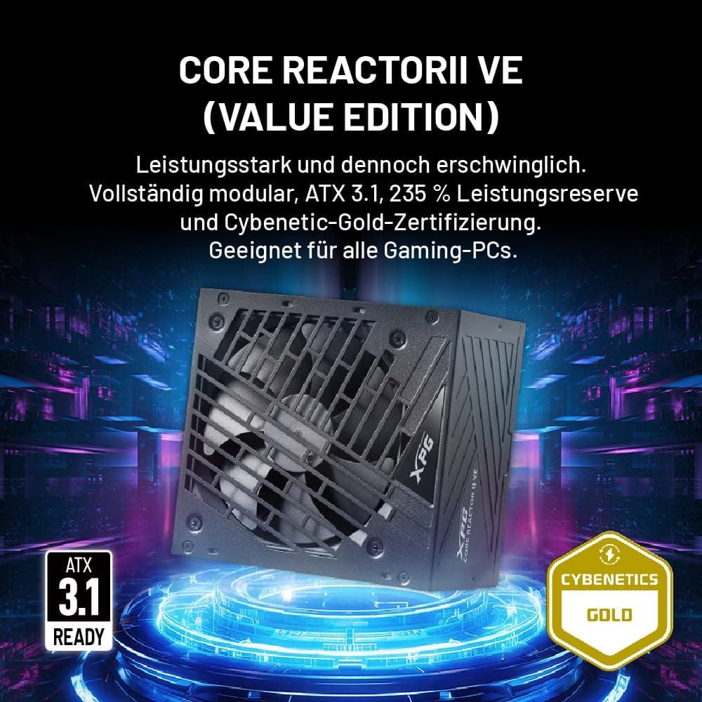 XPG Core Reactor II VE 650 W, Schwarz, 80 Plus Gold PSU, FDB 120 mm Lüfter, 140 x 150 x 86 mm, ATX 3.1 / EPS v2.92 (COREREACTORIIVE650G-BKCEU) Bild 3