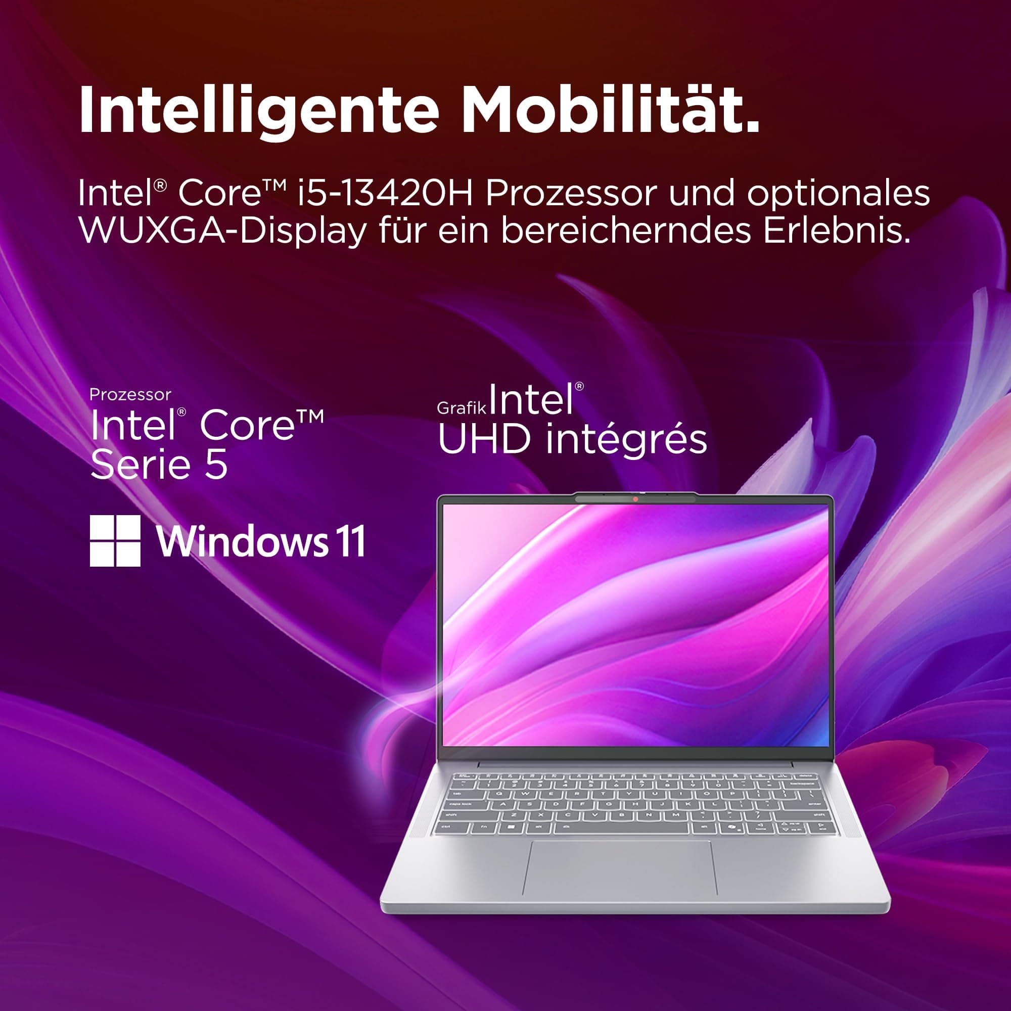 Lenovo IdeaPad Slim 3i Laptop | 14" WUXGA Display | Intel Core i5 13420H | 16GB RAM | 512GB SSD | Intel UHD Grafik | Win11 | QWERTZ | Luna Grau | 3 Monate Premium Care Bild 2
