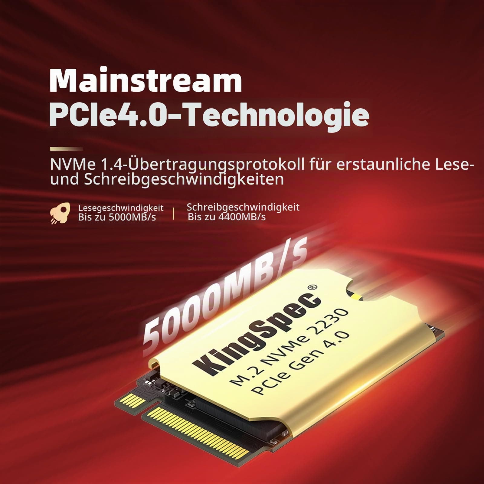 KingSpec XF-2230 2TB SSD M.2 2230 PCIe 4.0, NVMe SSD Gen 4x4 mit Wärmesenke, bis zu 5000MB/s Internes Solid State Drives, kompatibel mit Desktop/Laptop/Steam Deck/ROG Ally/Surface Pro Bild 5