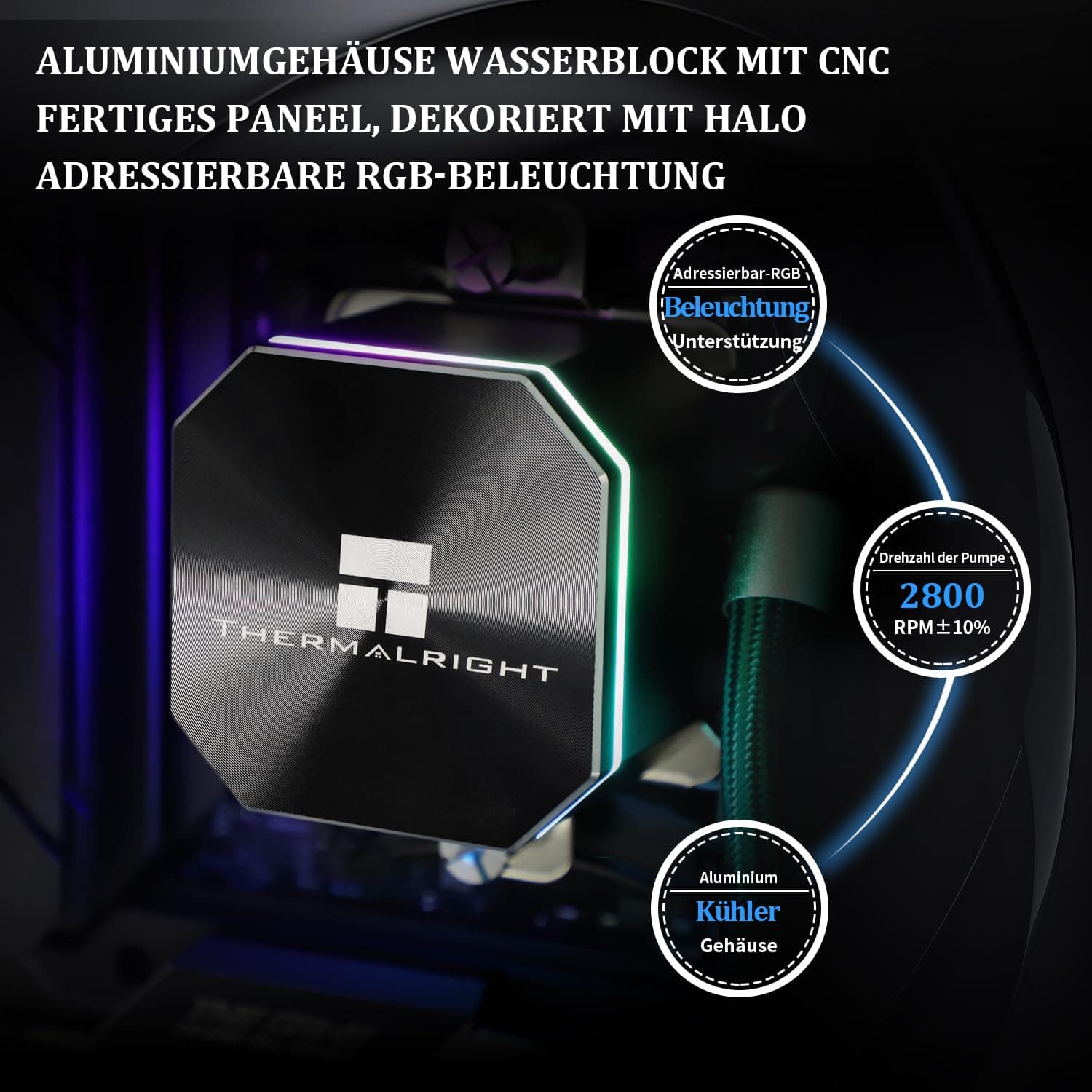 TR Frozen Edge 240 CPU Wasserkühler Schwarz mit PWM-Lüftern, Pumpengeschwindigkeit 3300RPM, S-FDB Lager, für AMD AM4/AM5, Intel LGA1150/1155/1200/1700/2011(FE240 Black) Bild 7