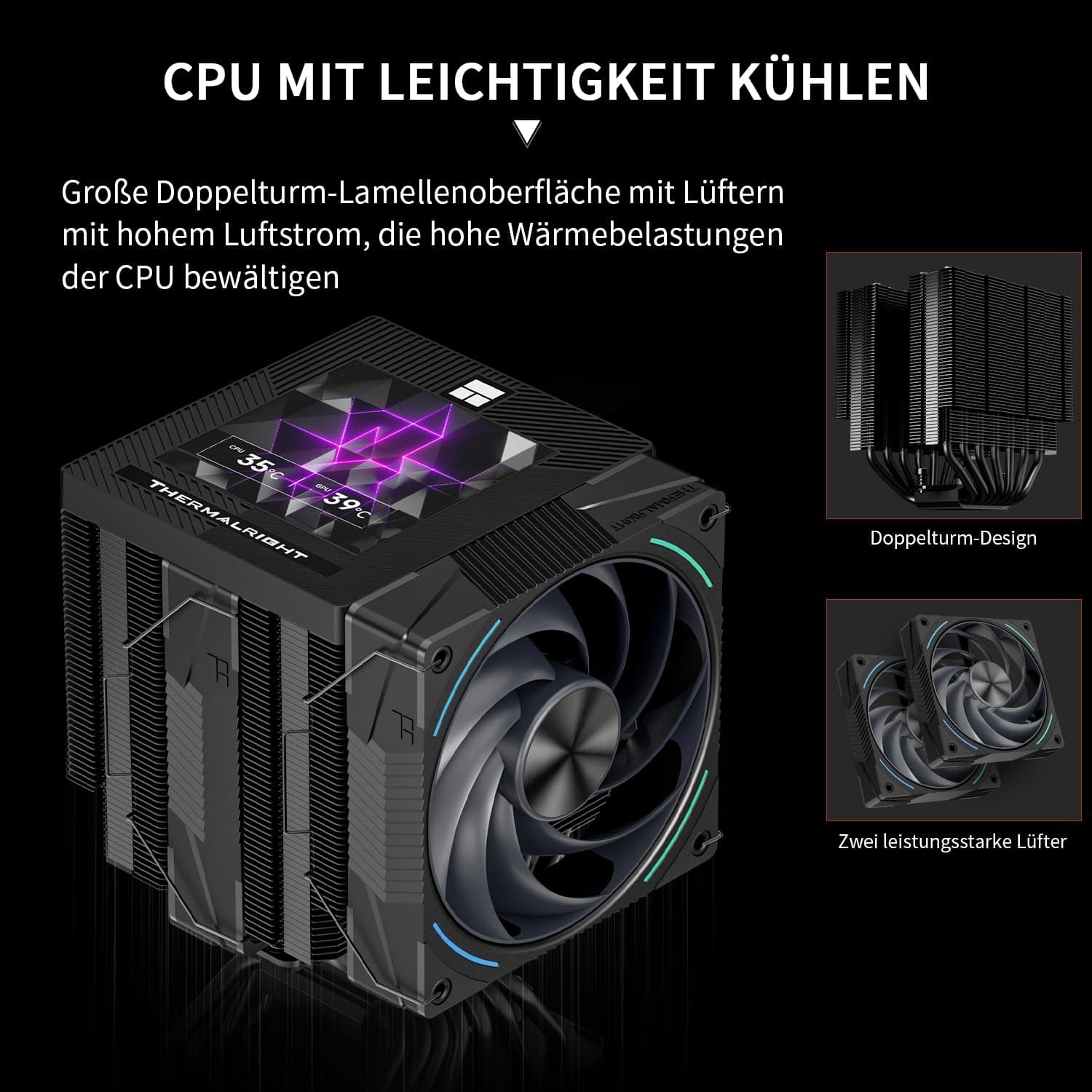 Thermalright Phantom Spirit 120 Vision EVO CPU-Kühler, PC-Kühlkörperkühler 7 Heatpipes, 3,95'' magnetischer Bildschirm mit 480x480 Auflösung, für AM4/AM5 und Intel LGA1700/1851/115x Bild 3