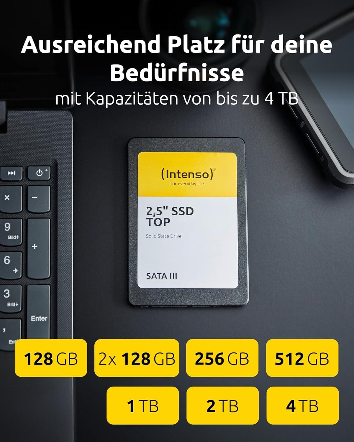 Intenso Interne 2,5" SSD SATA III Top, 256 GB, 550 MB/Sekunden, Schwarz Bild 7
